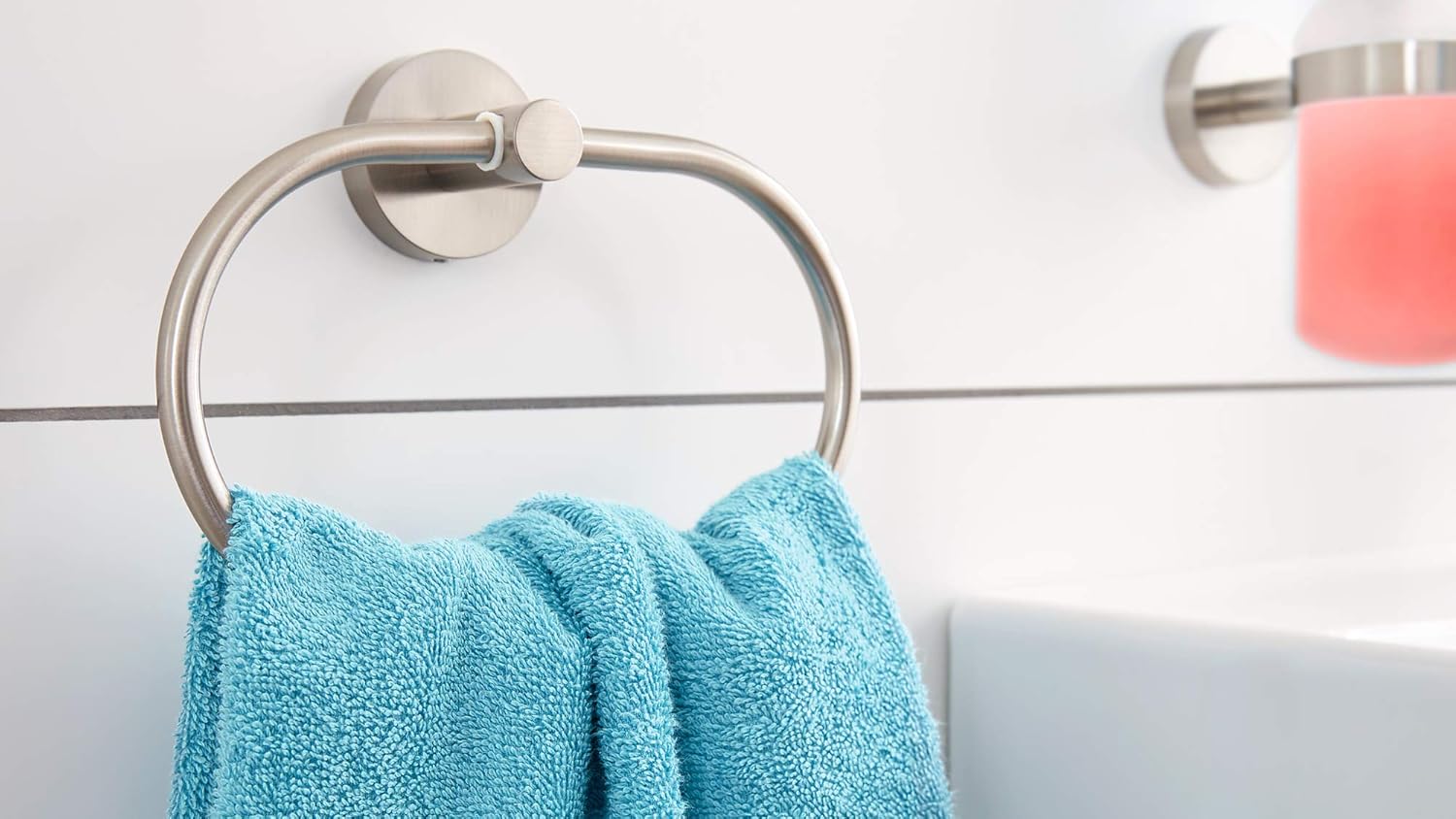 tesa Moon Hand Towel Ring - No Drill Chrome Metal