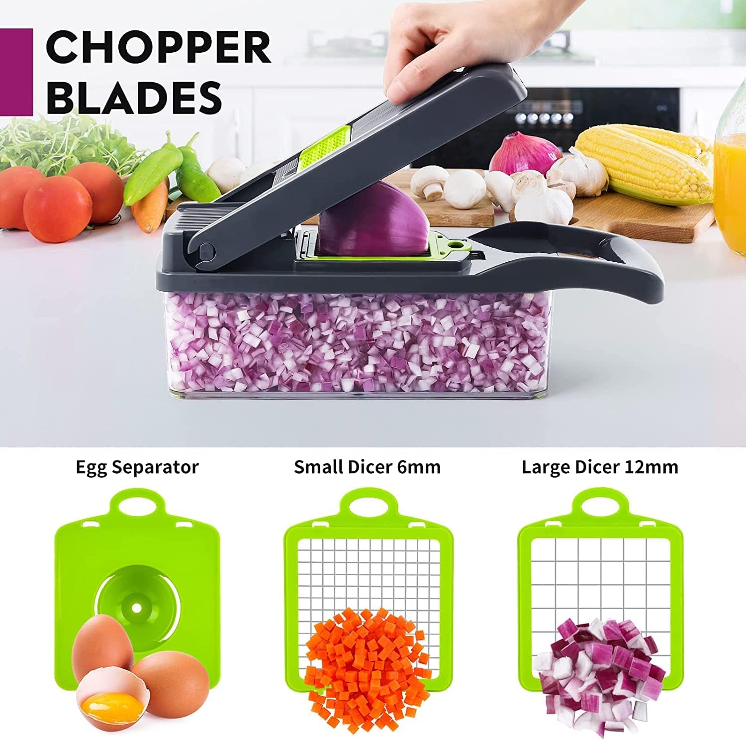12 in 1 Vegetable Chopper with Stainless Steel Blades and Drain Basket
