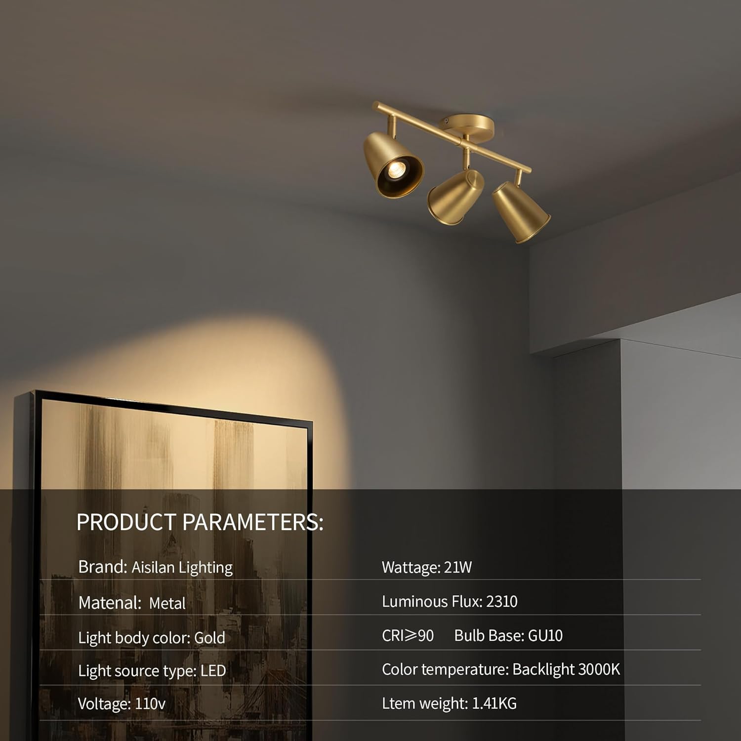 Aisilan 21W Gold LED Track Lighting with Rotating Heads