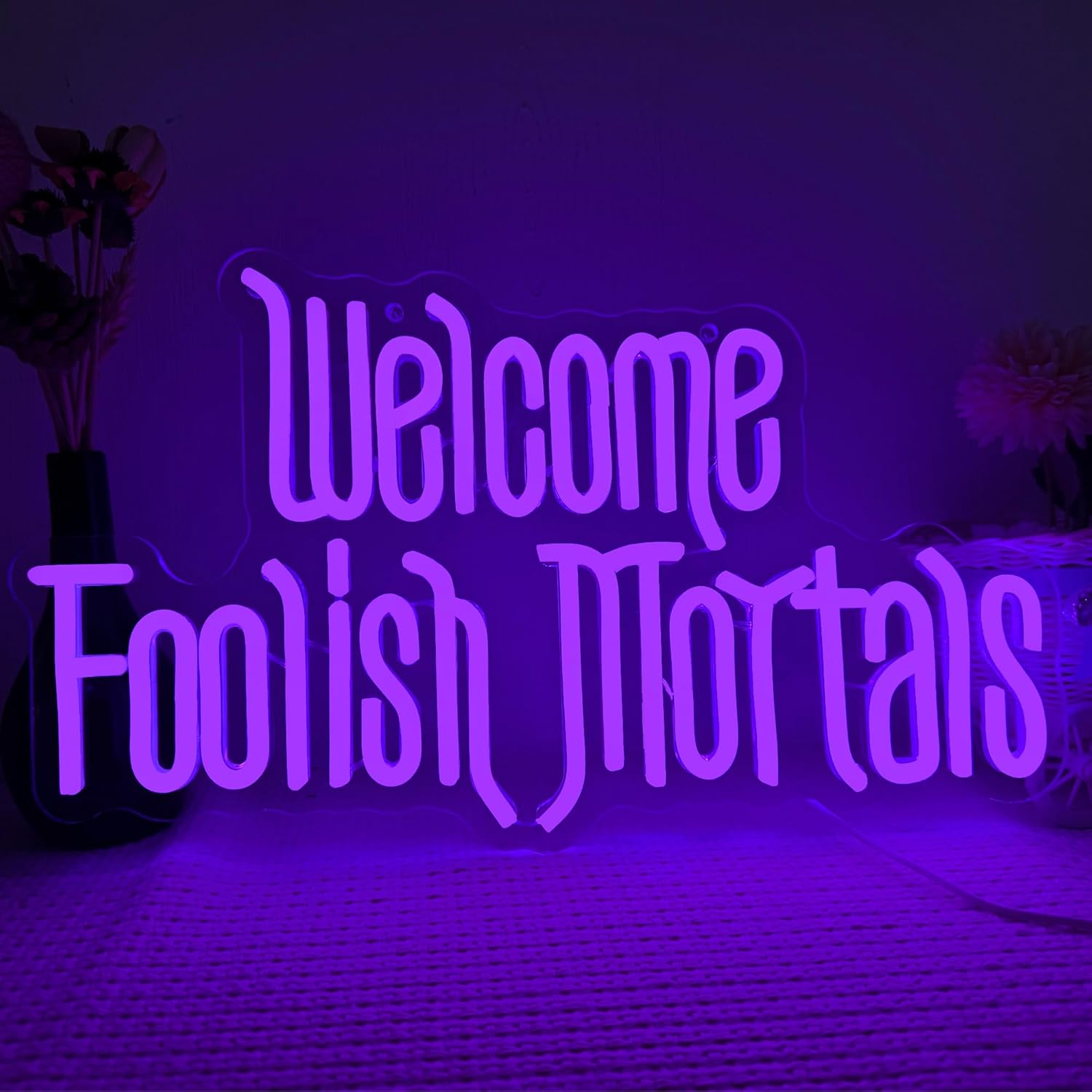 Welcome Foolish Mortals Neon Sign Purple 1