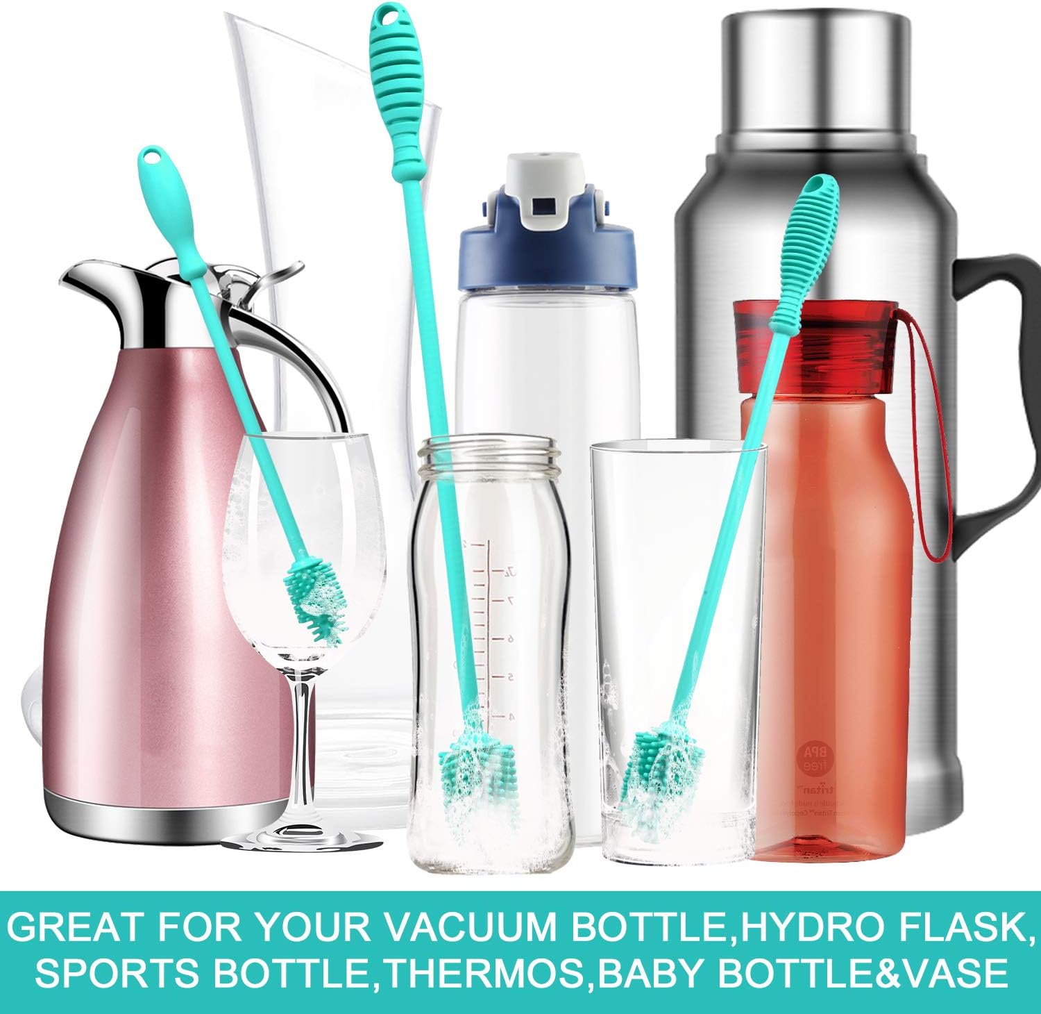 YRDGRG Silicone Bottle Brush Set of 3 for Narrow Bottles