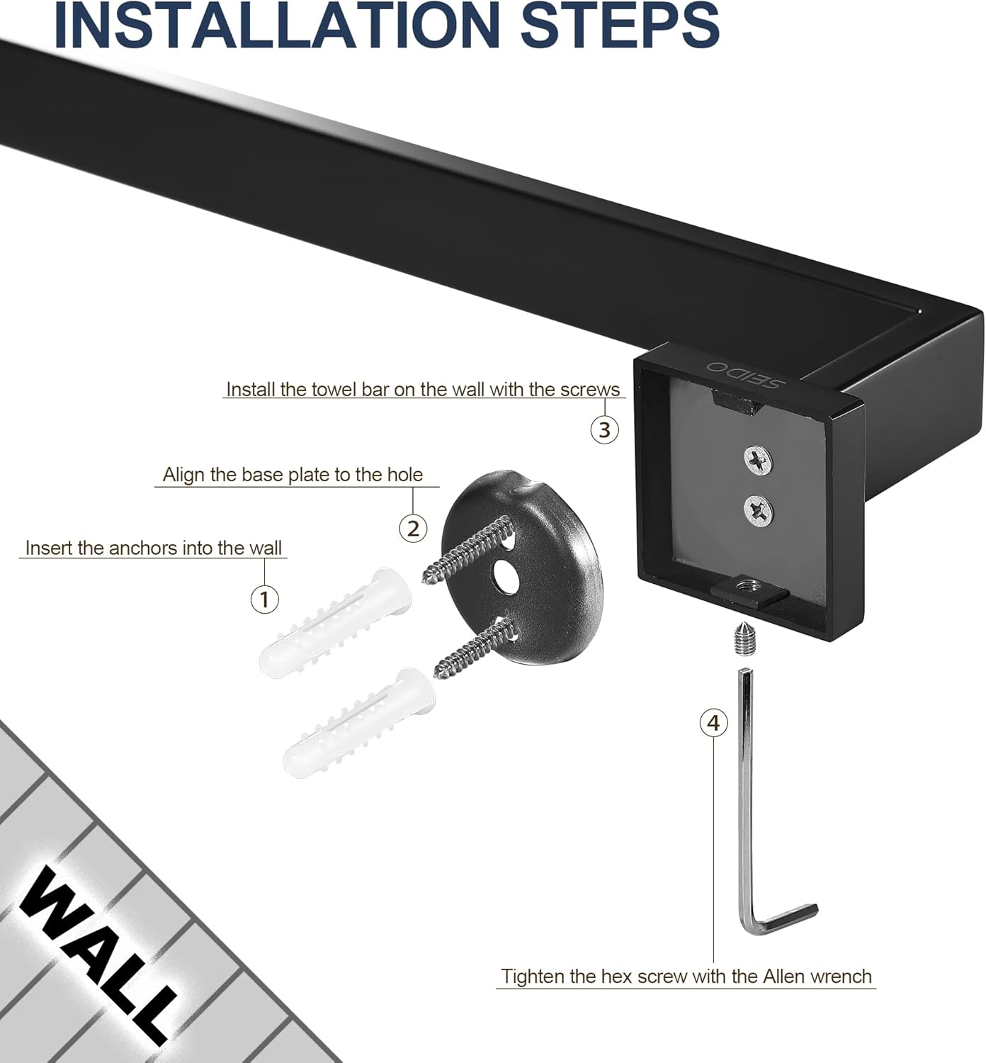 SEIDO Matte Black Towel Bar 36 Inch Heavy Duty