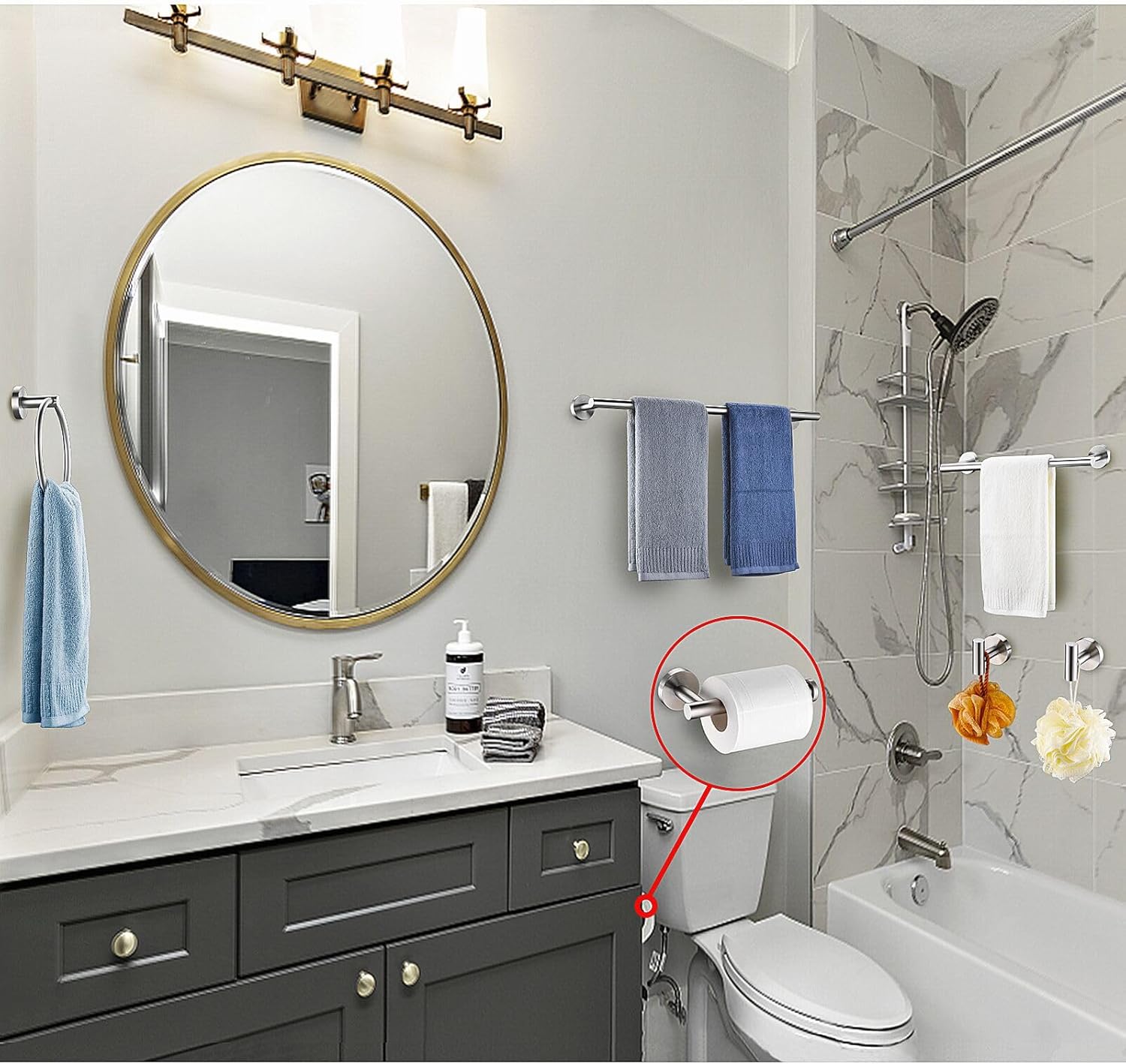 Kwanicas 12-Piece Brushed Nickel Bathroom Hardware Set 1