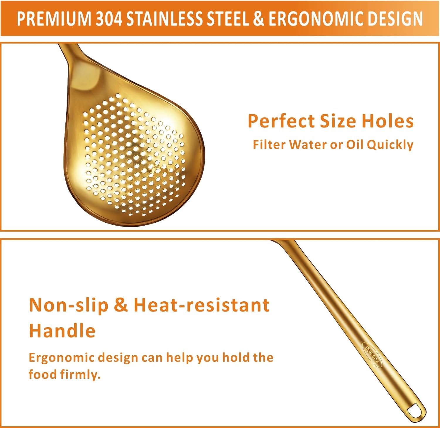 Yimi 14 Inch Gold Slotted Serving Spoon