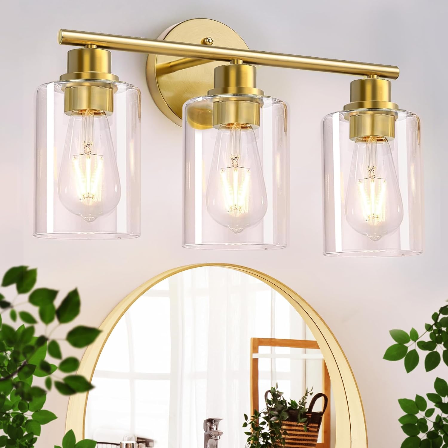 CRIRY 3-Light Brushed Gold Vanity Light Fixtures Over Mirror
