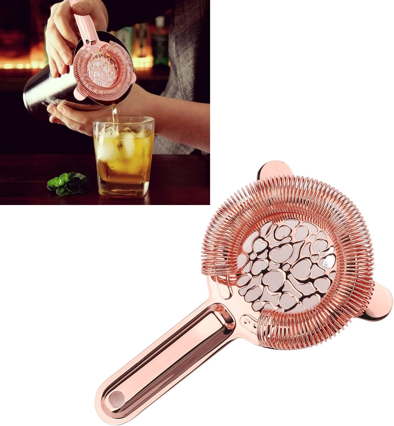 TOPINCN Bartending Ice Strainer Rose Gold Stainless Steel