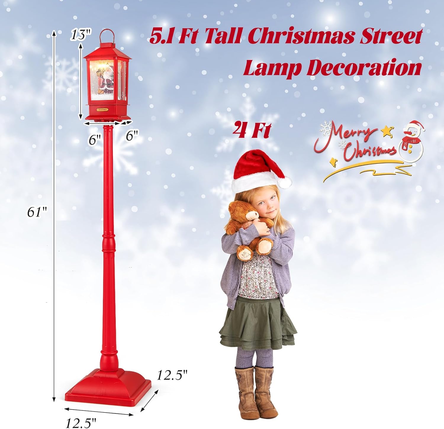 Sound-Activated Christmas Streetlamp with LED Lights and Santa Scene