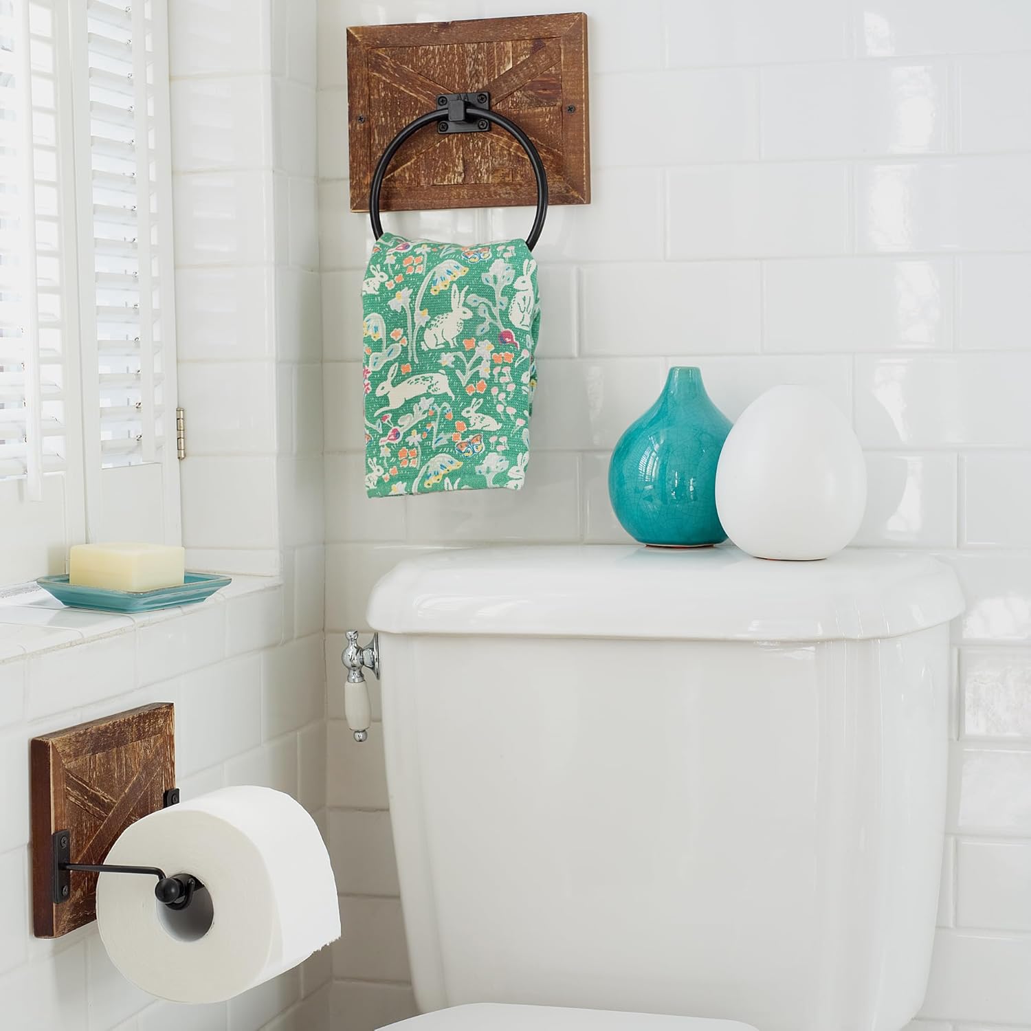 Autumn Alley Farmhouse Towel Ring - Barn Wood Matte Black Design