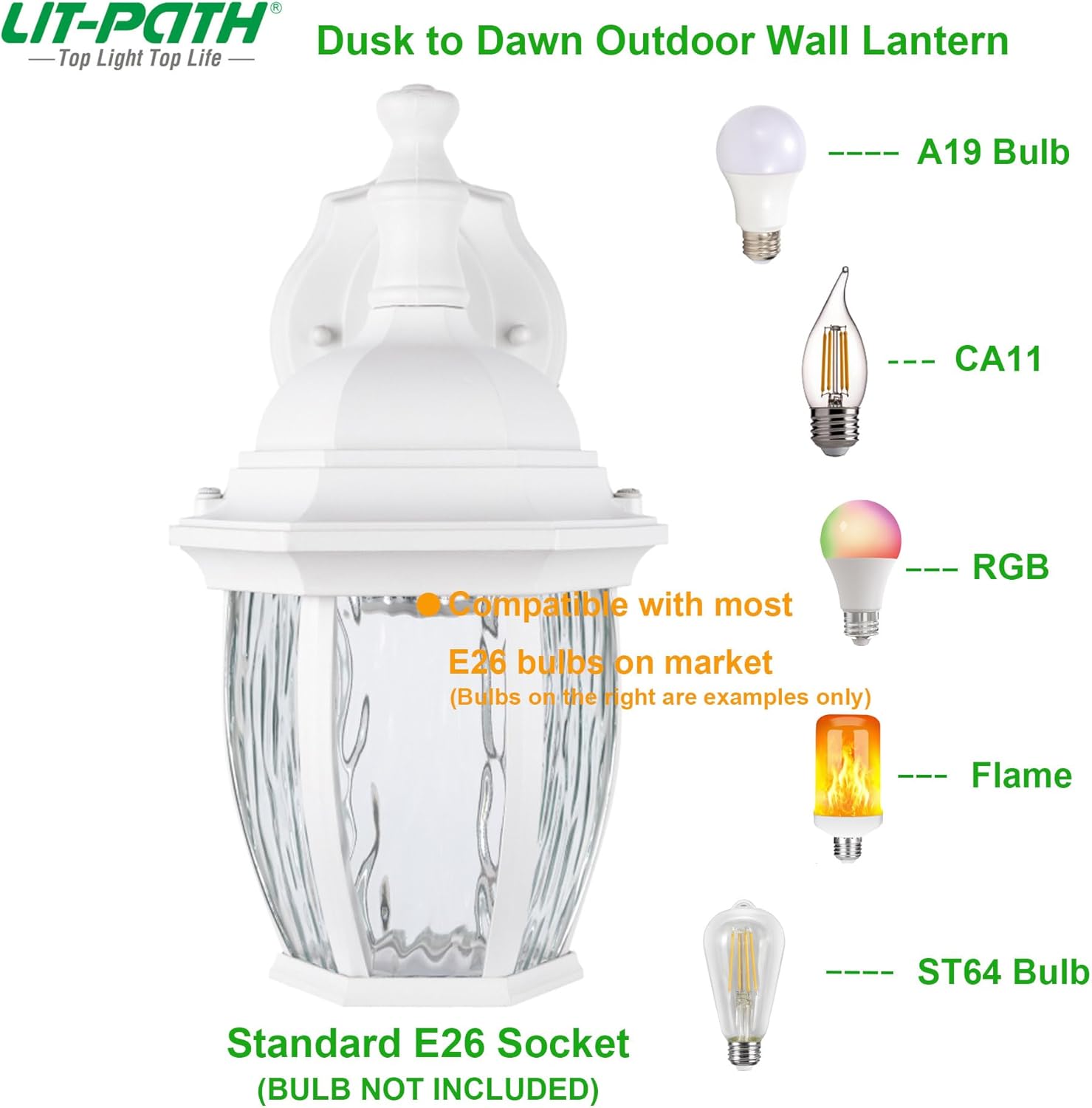 LIT-PATH Dusk to Dawn Wall Lantern with E26 Base