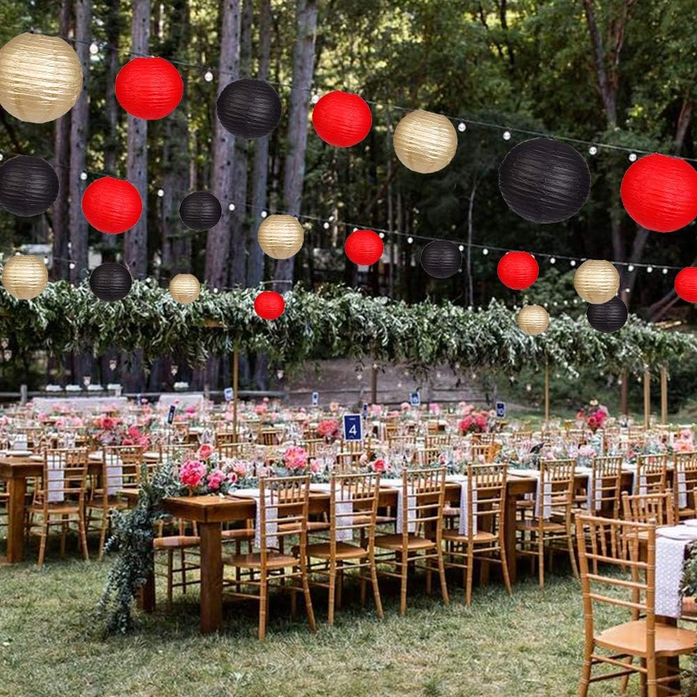 Zilue 15pcs Black Gold Red Paper Lanterns Set