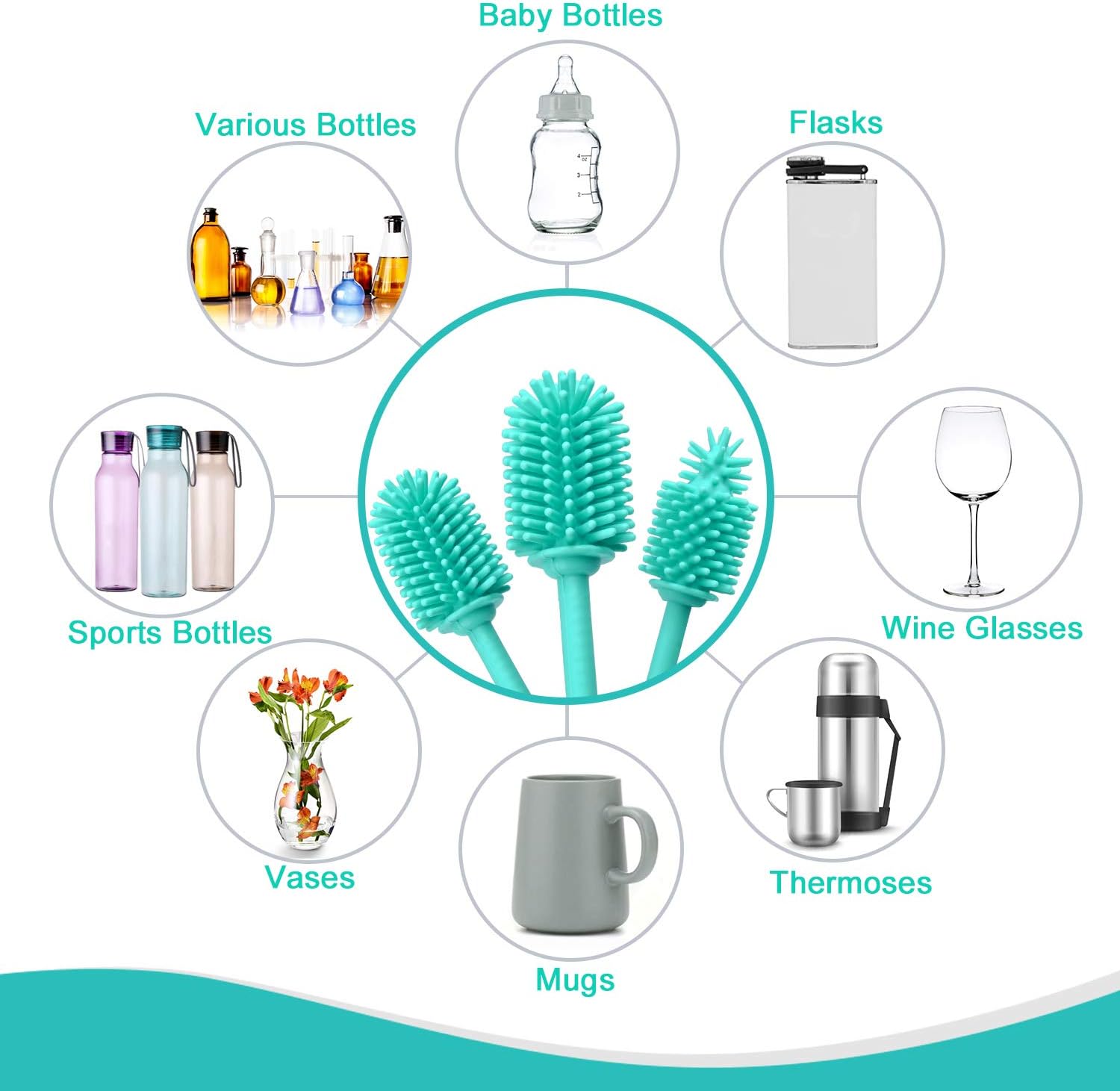 YRDGRG Silicone Bottle Brush Set of 3 for Narrow Bottles