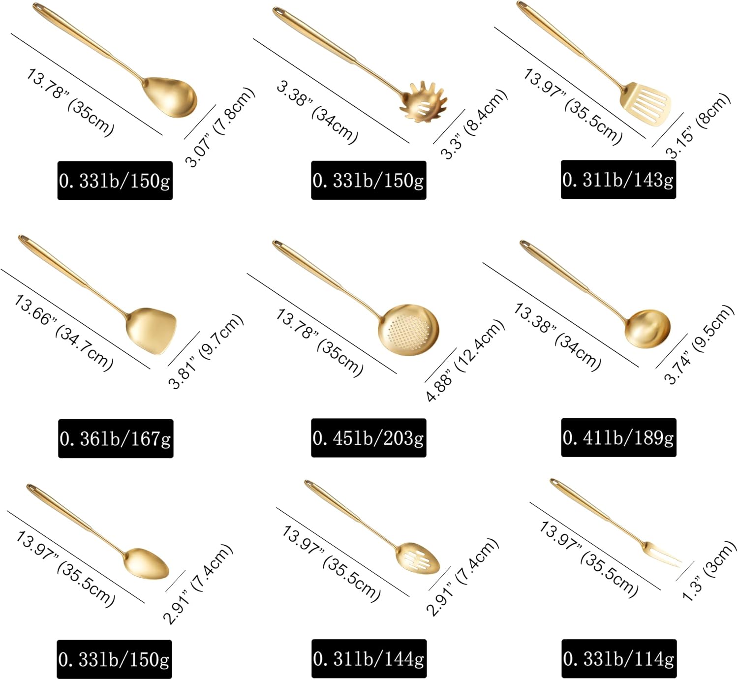 NIITAWH 9 PCS Gold Stainless Steel Cooking Utensils Set