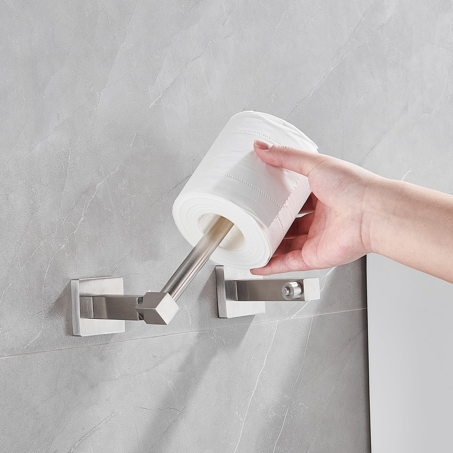Stainless Steel Double Post Toilet Paper Holder Brushed Silver Adjustable