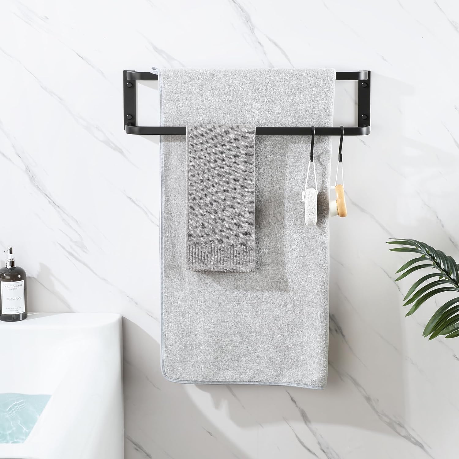 Mooche Double Towel Rack 24-Inch Matte Black Stainless Steel