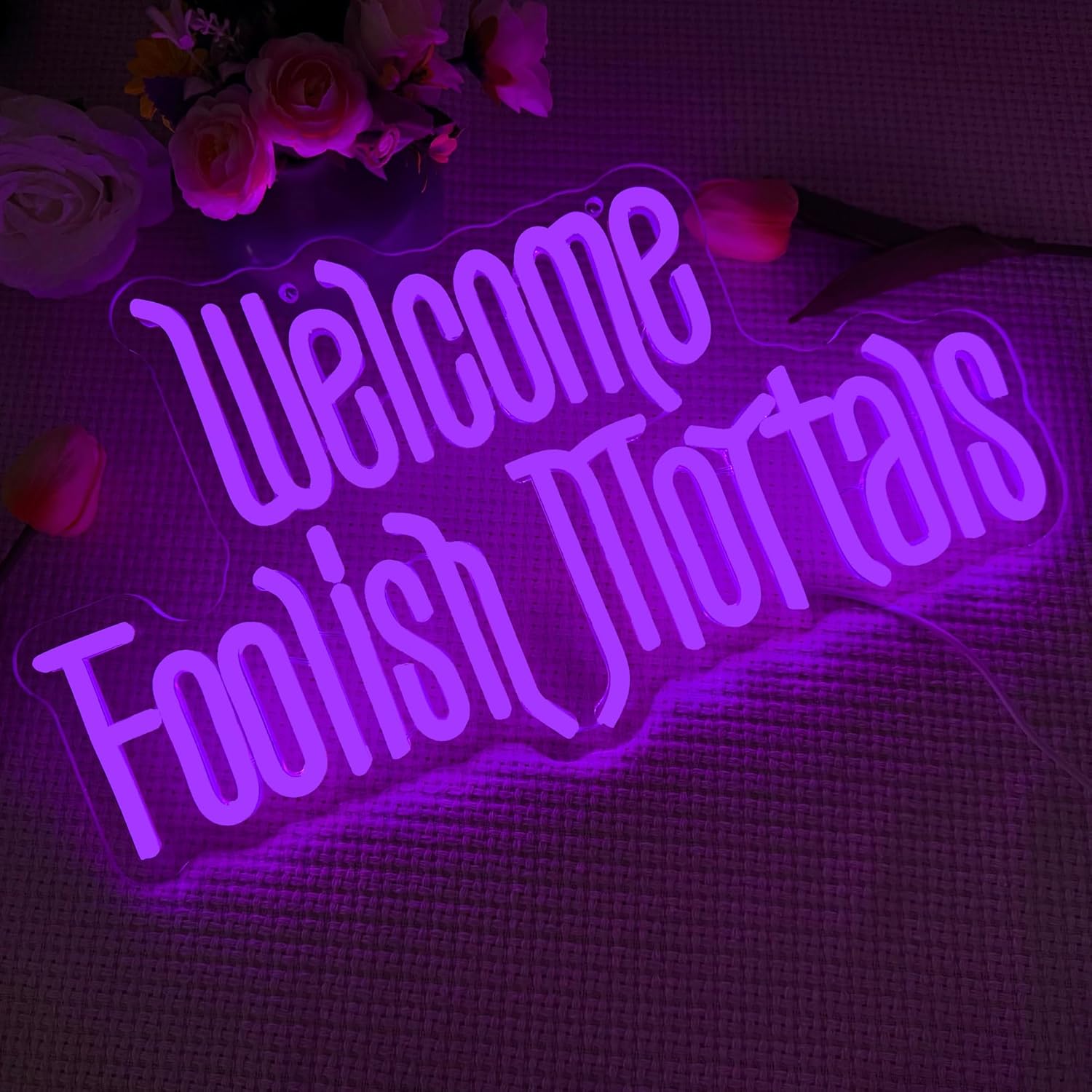 Welcome Foolish Mortals Neon Sign Purple 1