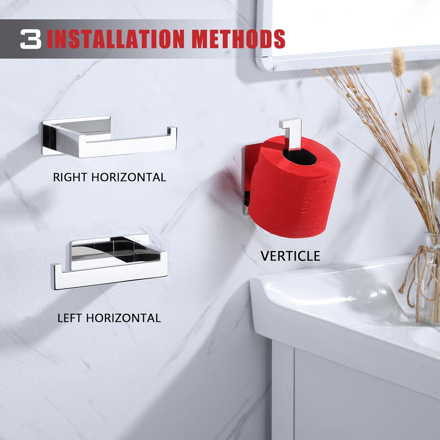 Chrome Toilet Paper Roll Holder - No Drilling Rustproof Stylish