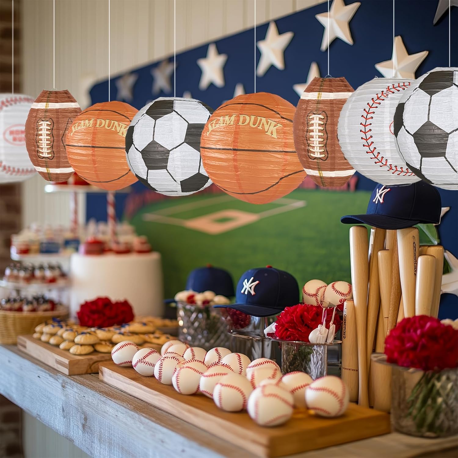 UNIQOOO 8Pcs Sports Paper Lanterns for Football Parties