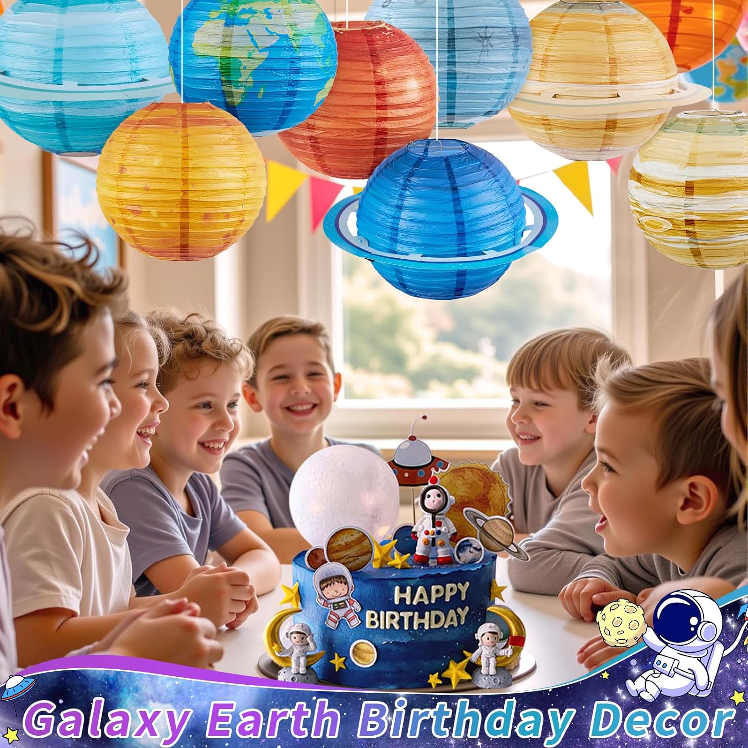 Easy Joy 8PCS Solar System Paper Lanterns with Rings