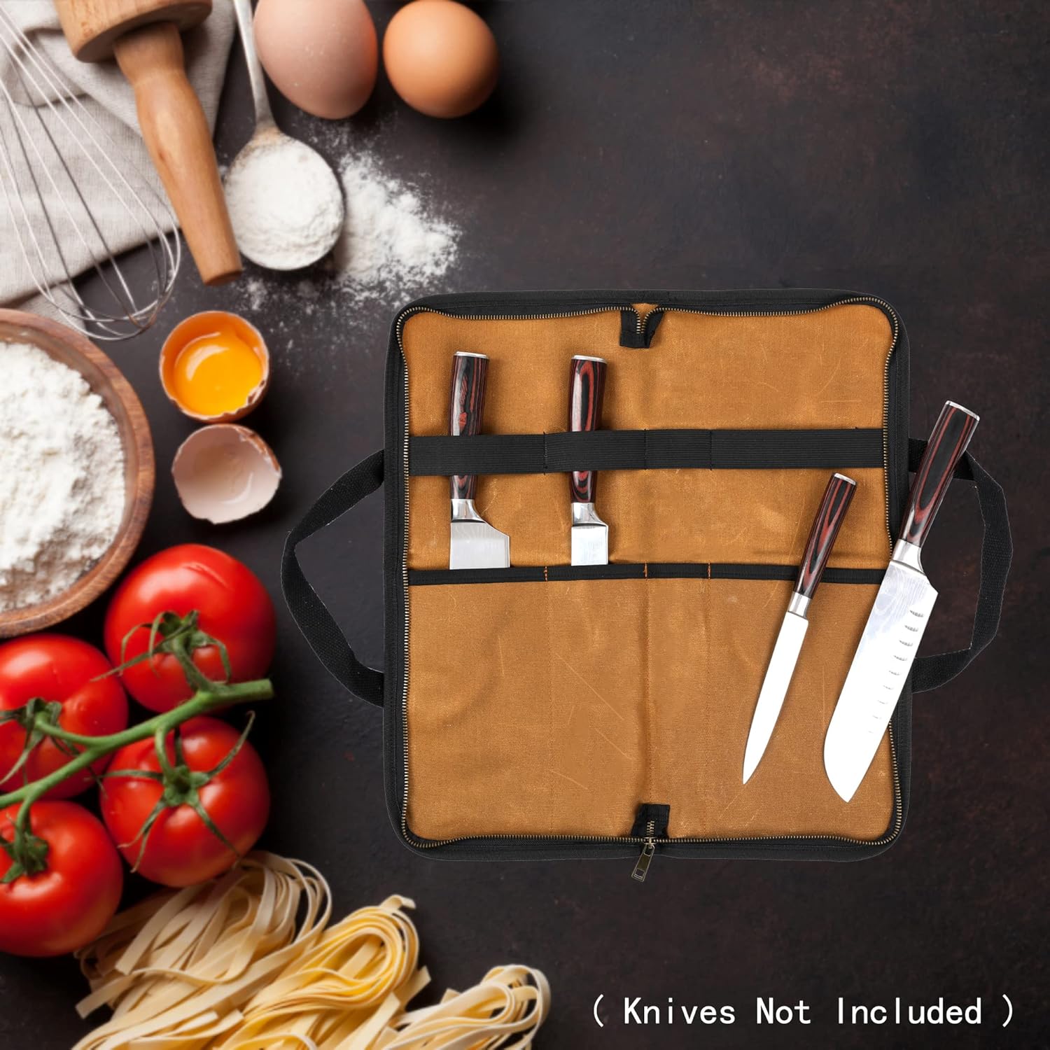 Kaaltisy Knife Roll Bag with 4 Slots and Brass Zipper