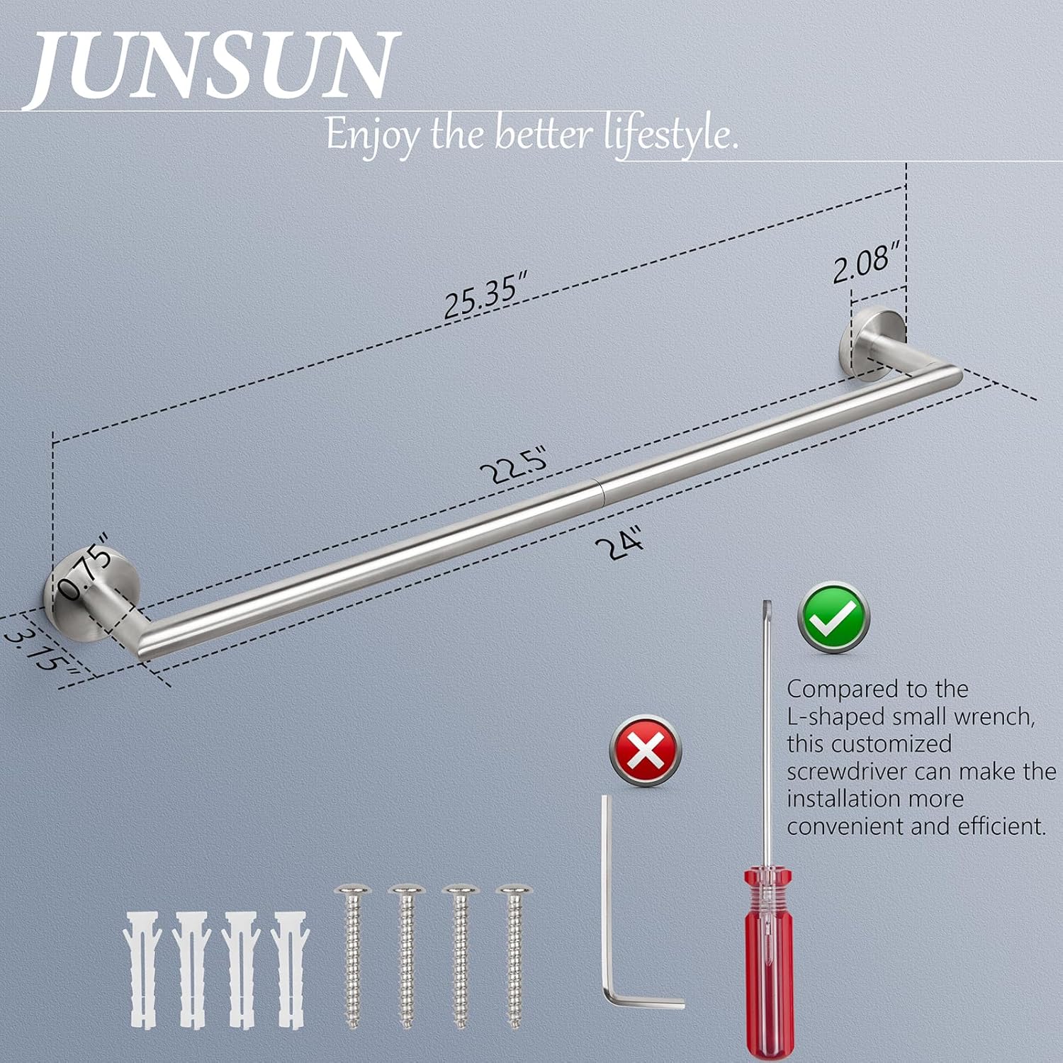 JunSun 24 Inch Modern Towel Bar with Brushed Nickel Finish