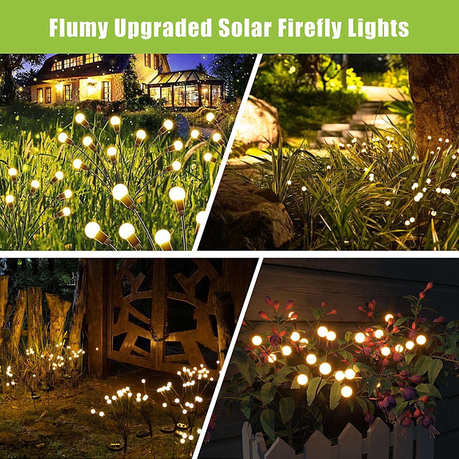 Flumy Solar Lights Outdoor Waterproof 2 Pack