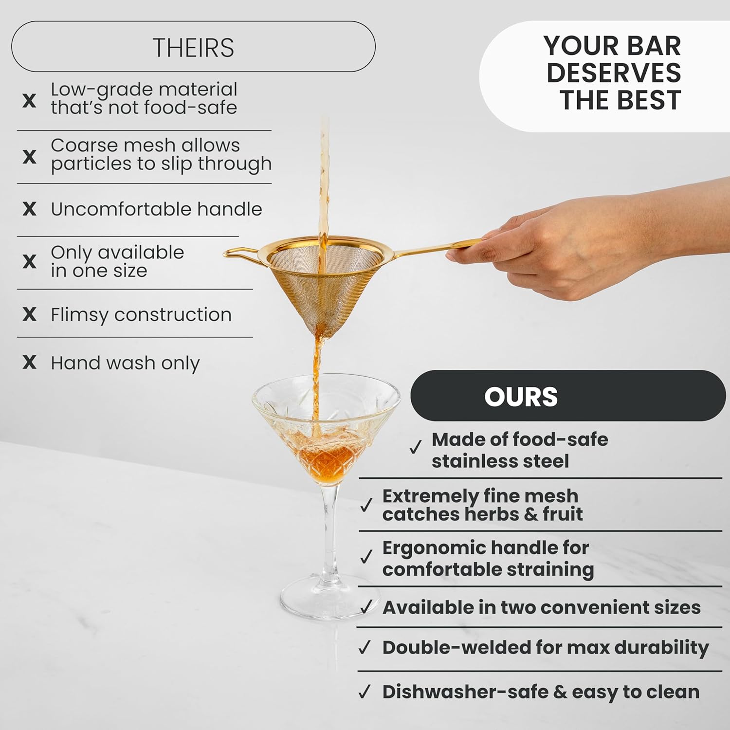 A Bar Above Fine Mesh Cocktail Strainer with Gold Finish