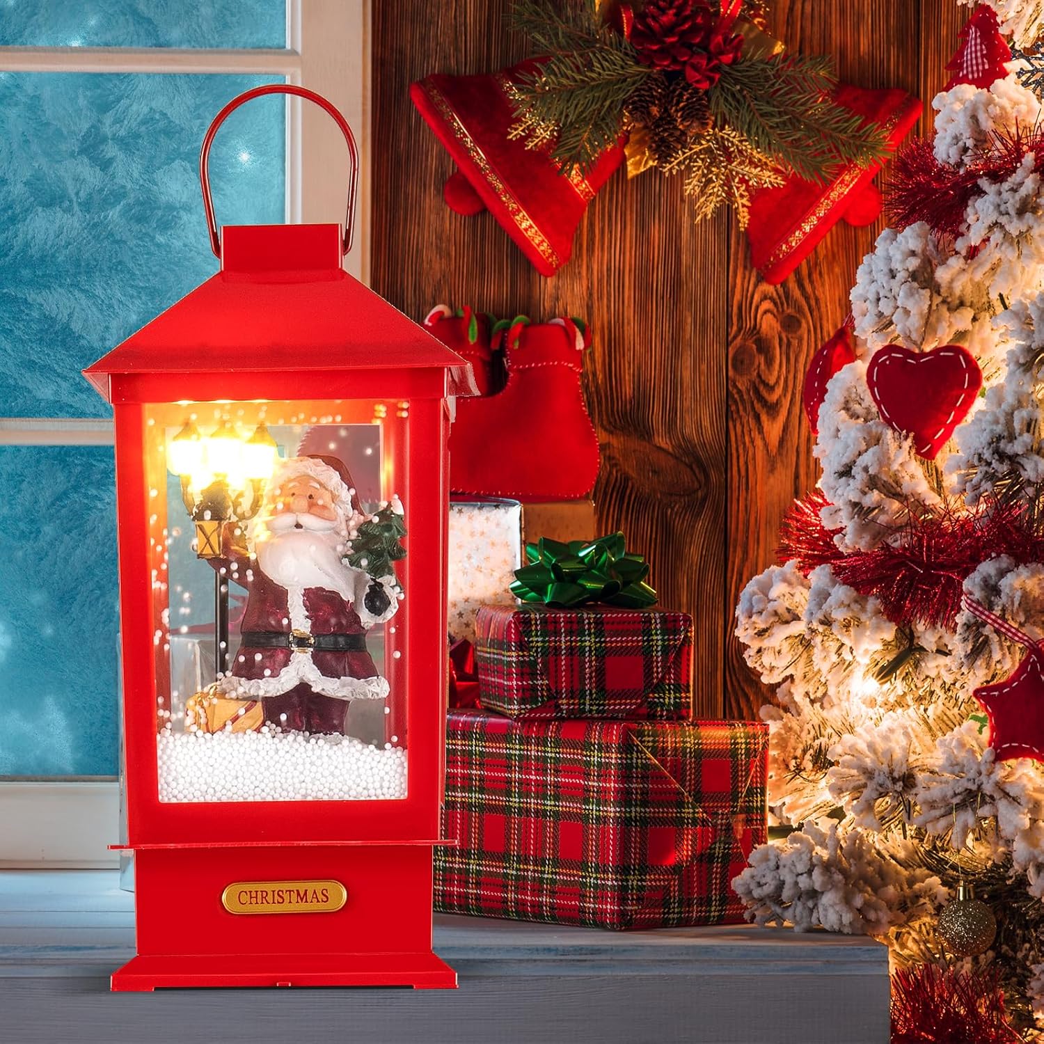Sound-Activated Christmas Streetlamp with LED Lights and Santa Scene