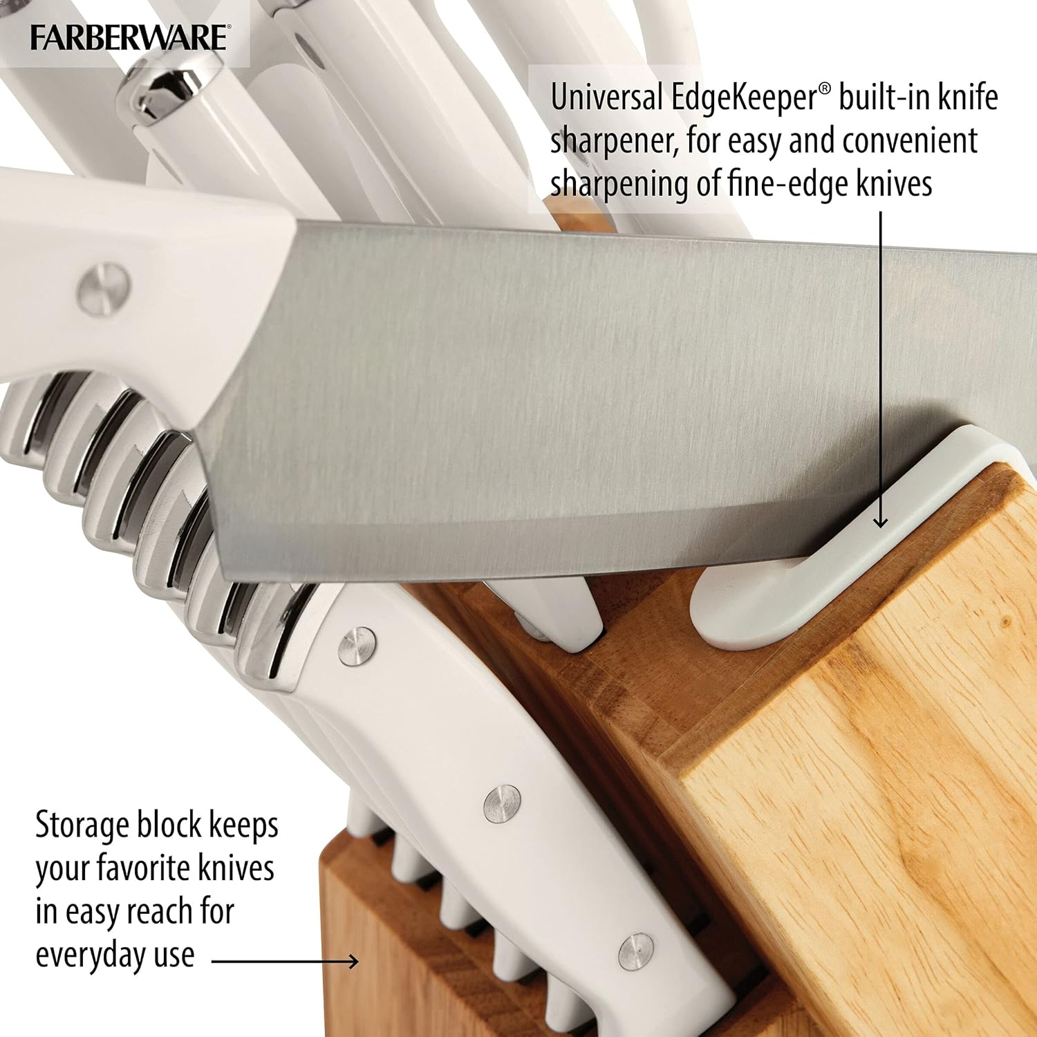 Farberware Edgekeeper Knife Block Set with Sharpener 14-Piece White