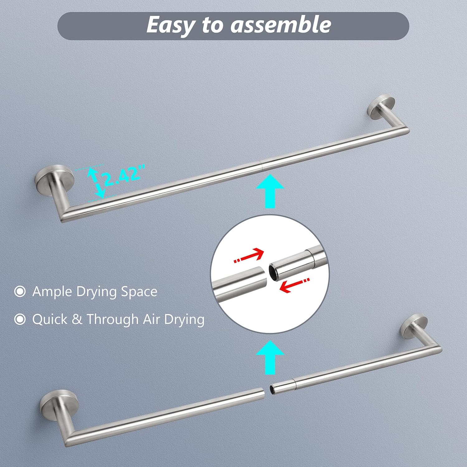 JunSun 24 Inch Modern Towel Bar with Brushed Nickel Finish