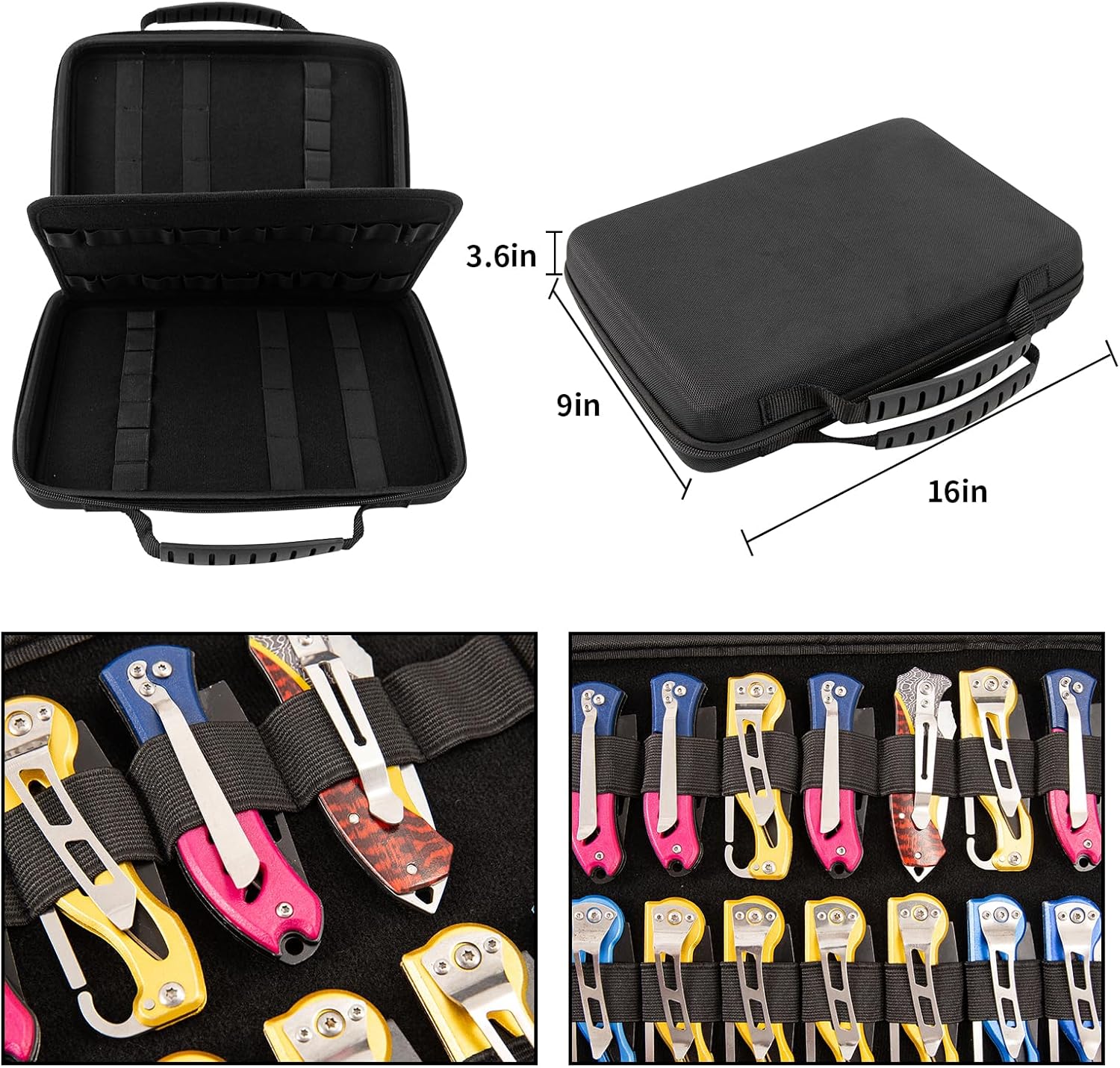 QEES Knife Display Case 62 Slots Black Knife Storage Organizer
