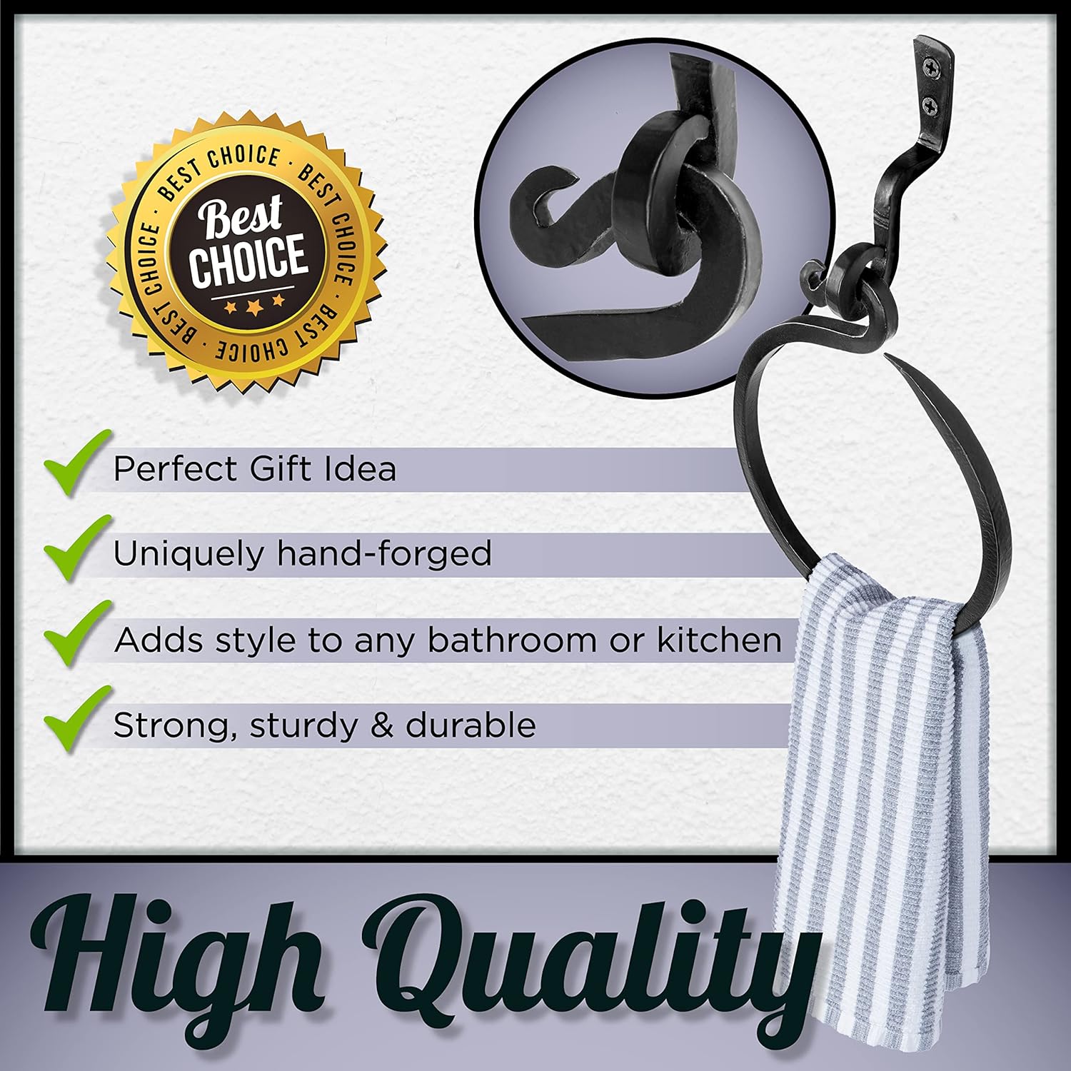 Stur-De Wrought Iron Towel Ring - Rustic Charm Durable Design