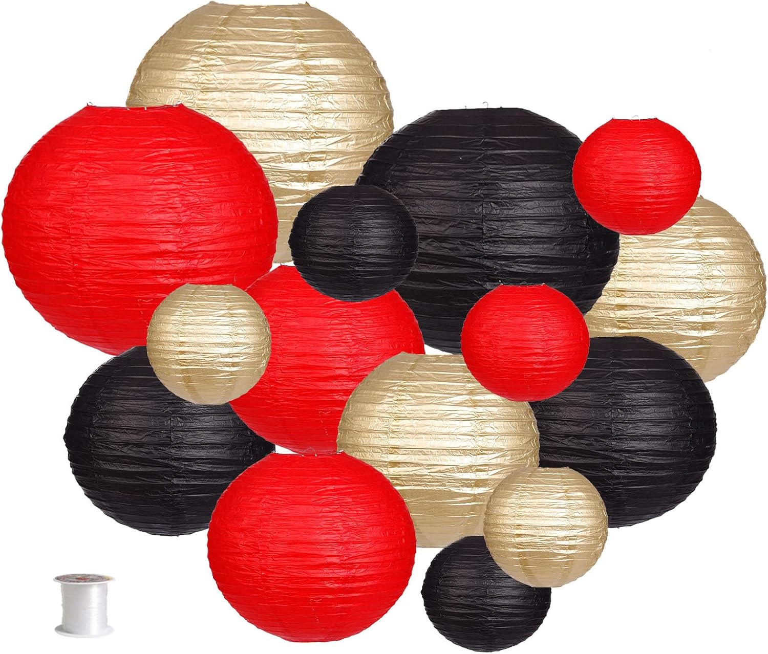 Zilue 15pcs Black Gold Red Paper Lanterns Set