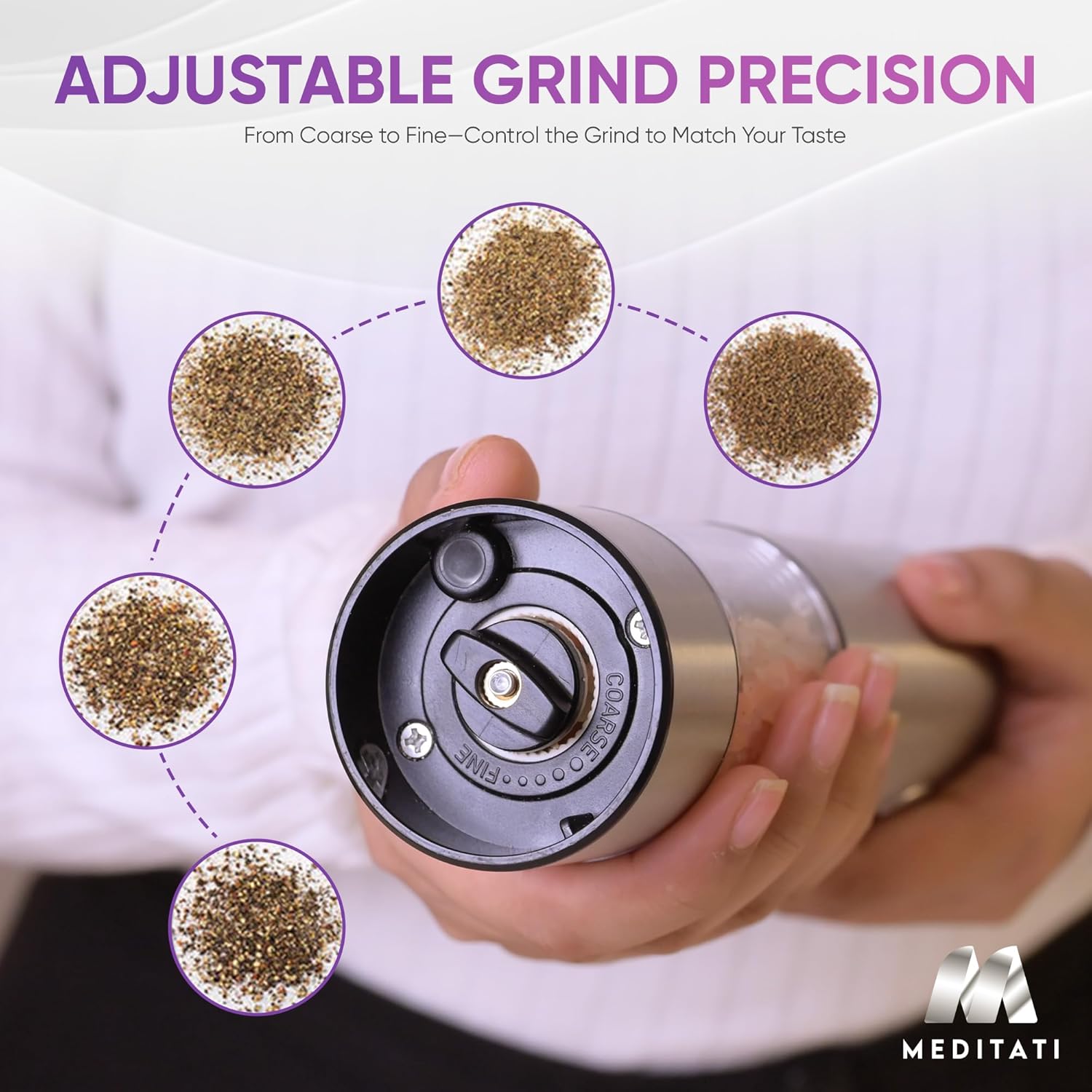 Meditati Rechargeable Salt Pepper Grinder Set - 2Pack with Blue LED Light