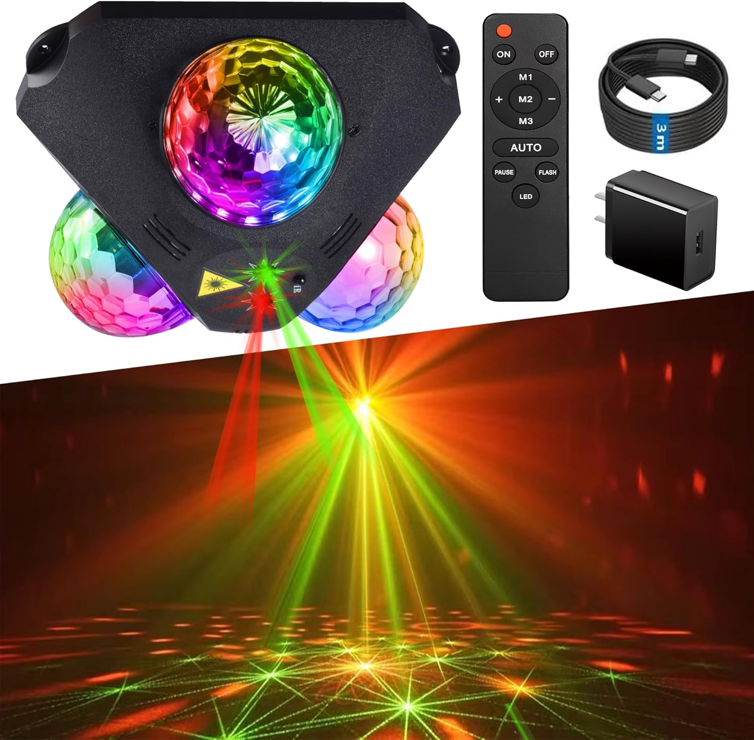 4 in 1 Disco Ball DJ Party Lights with RGB Pattern Strobe