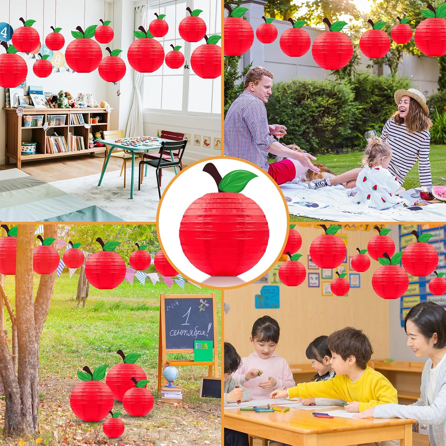 Renbuzhu 15Pcs Red Apple Paper Lanterns Classroom Decor 1