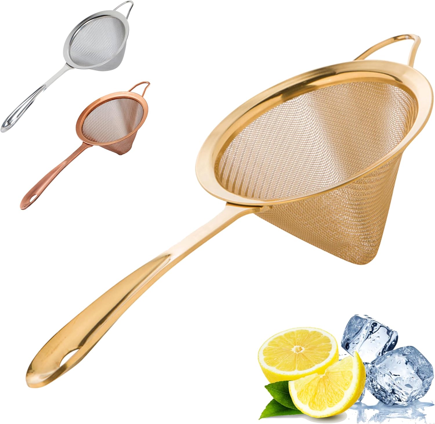 A Bar Above Fine Mesh Cocktail Strainer with Gold Finish