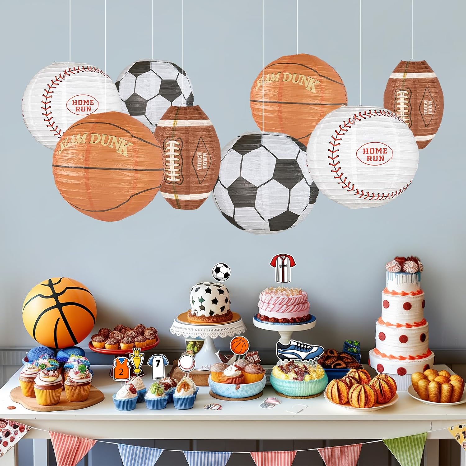 UNIQOOO 8Pcs Sports Paper Lanterns for Football Parties