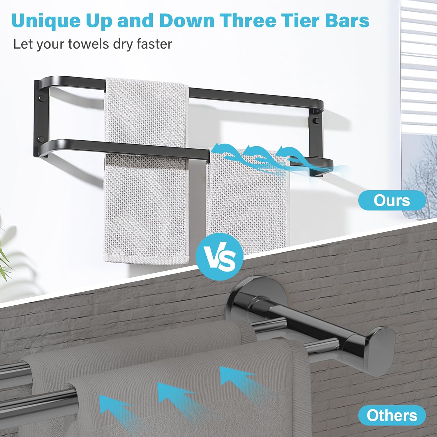 Mooche Double Towel Rack 24-Inch Matte Black Stainless Steel