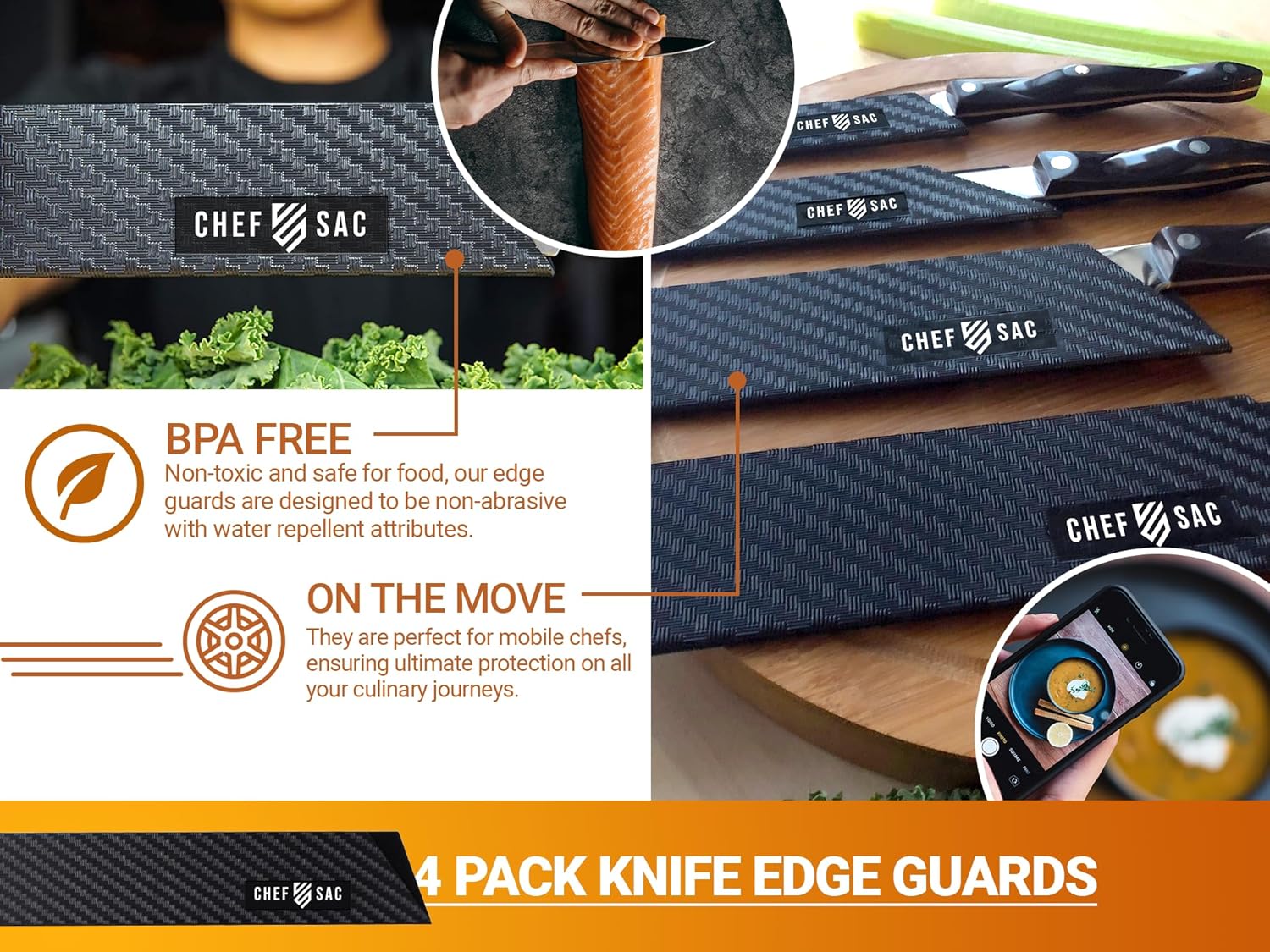 Chef Sac Knife Edge Guards - 4-Pack Durable ABS Sheath