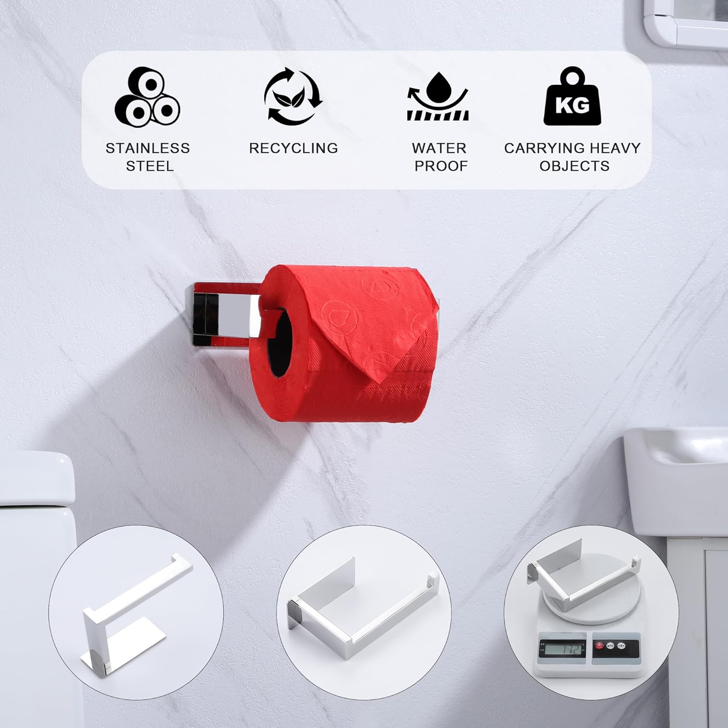 Chrome Toilet Paper Roll Holder - No Drilling Rustproof Stylish
