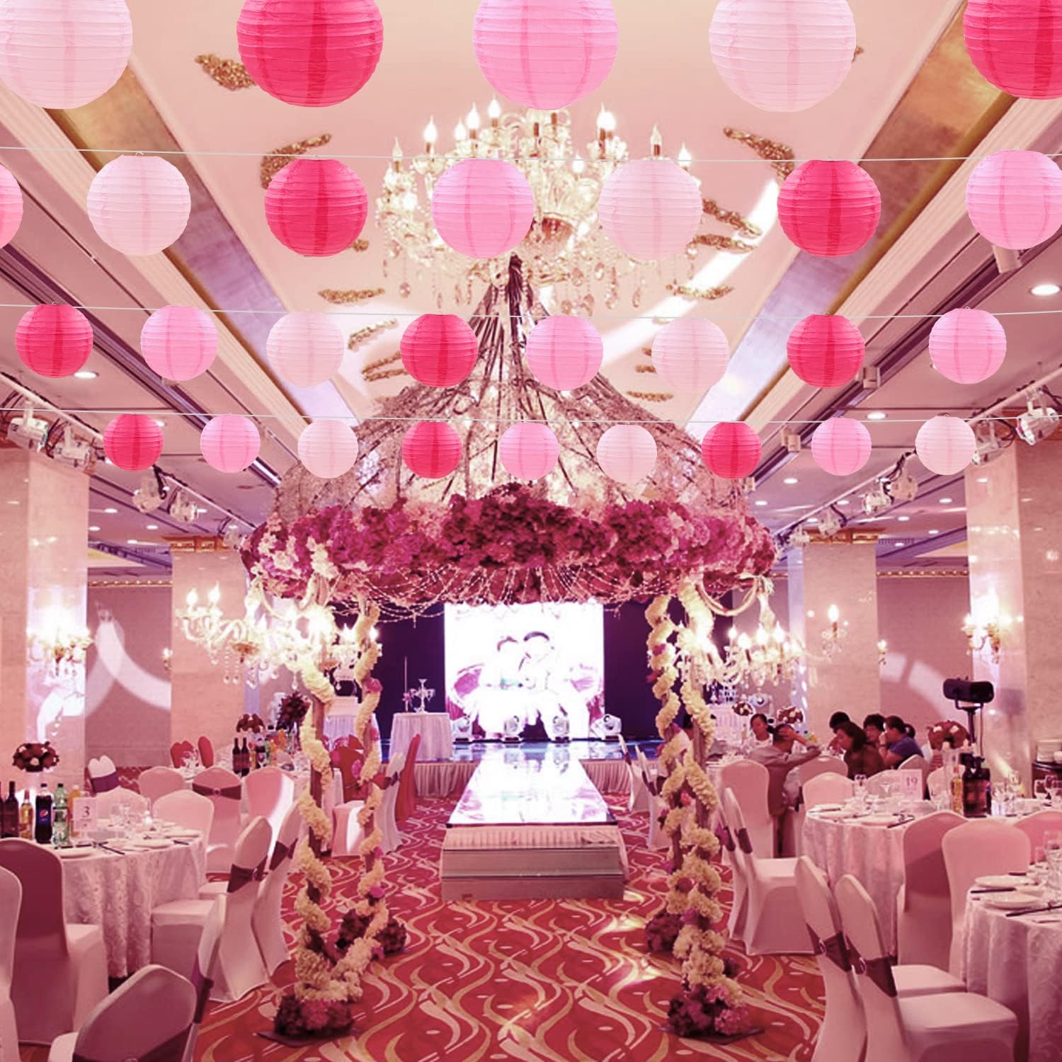PheiLa 12 Pcs Pink Party Paper Lanterns Romantic Decorations