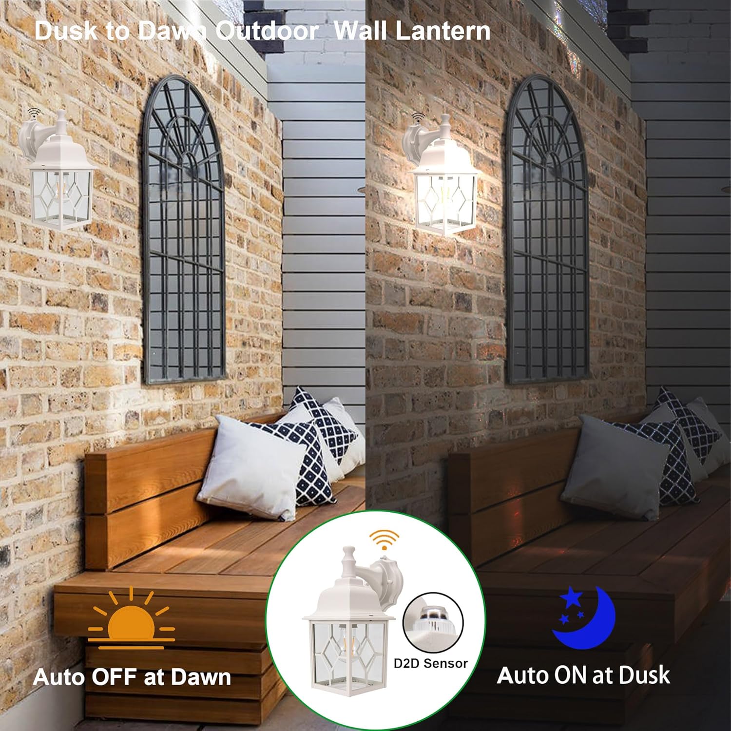 LIT-PaTH Dusk to Dawn Wall Lantern White Outdoor Light Fixture