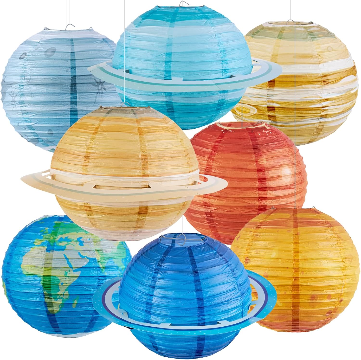 Easy Joy 8PCS Solar System Paper Lanterns with Rings