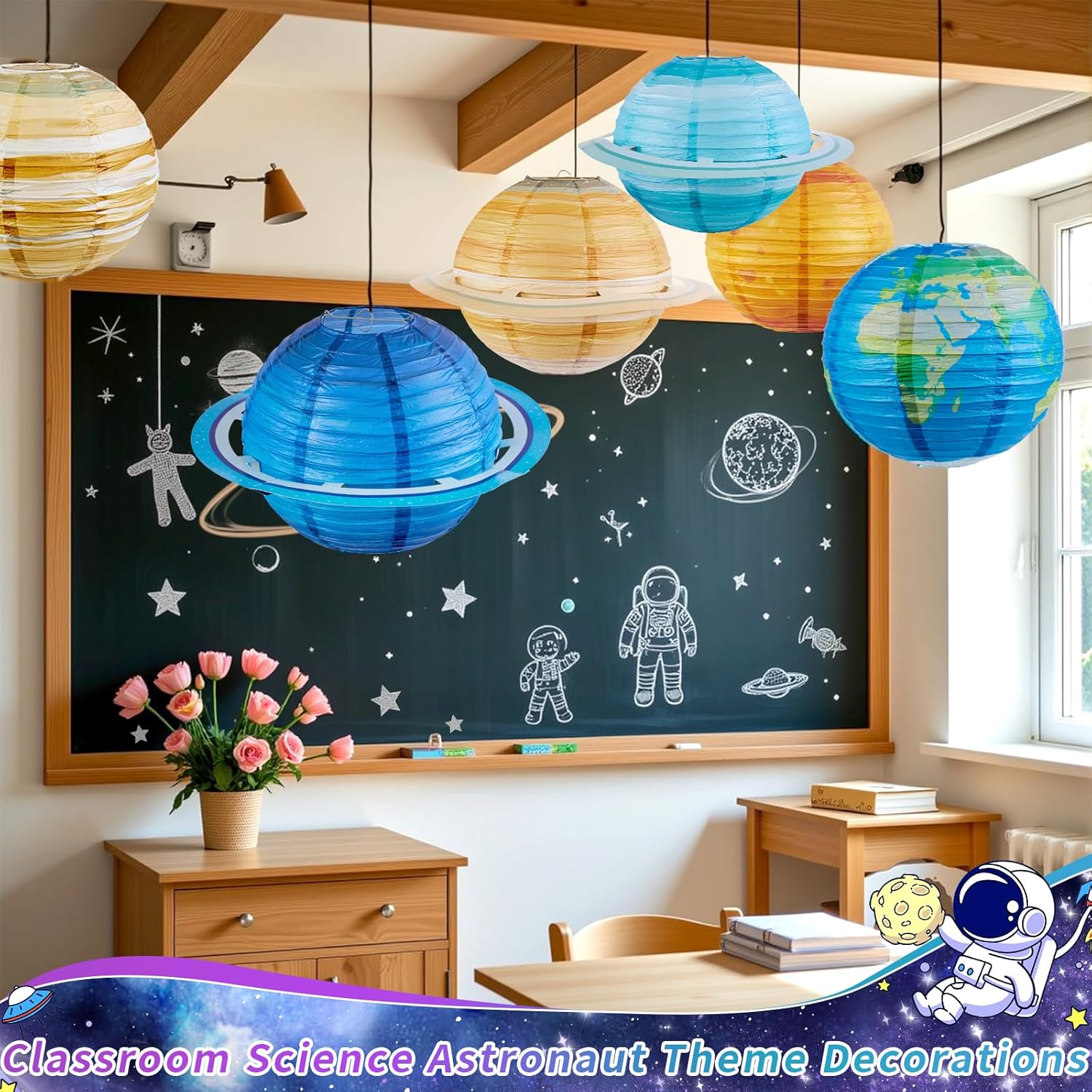 Easy Joy 8PCS Solar System Paper Lanterns with Rings