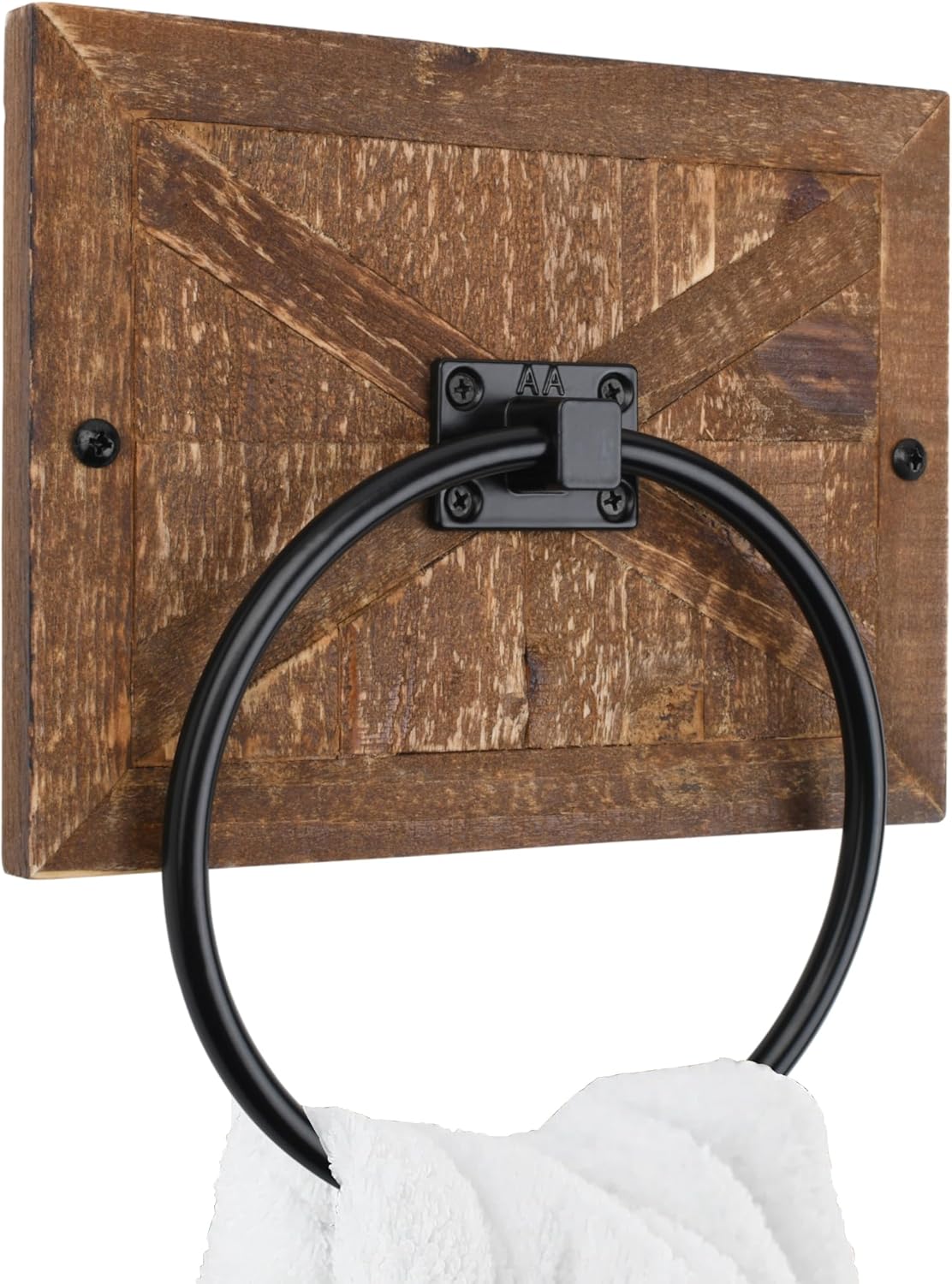 Autumn Alley Farmhouse Towel Ring - Barn Wood Matte Black Design