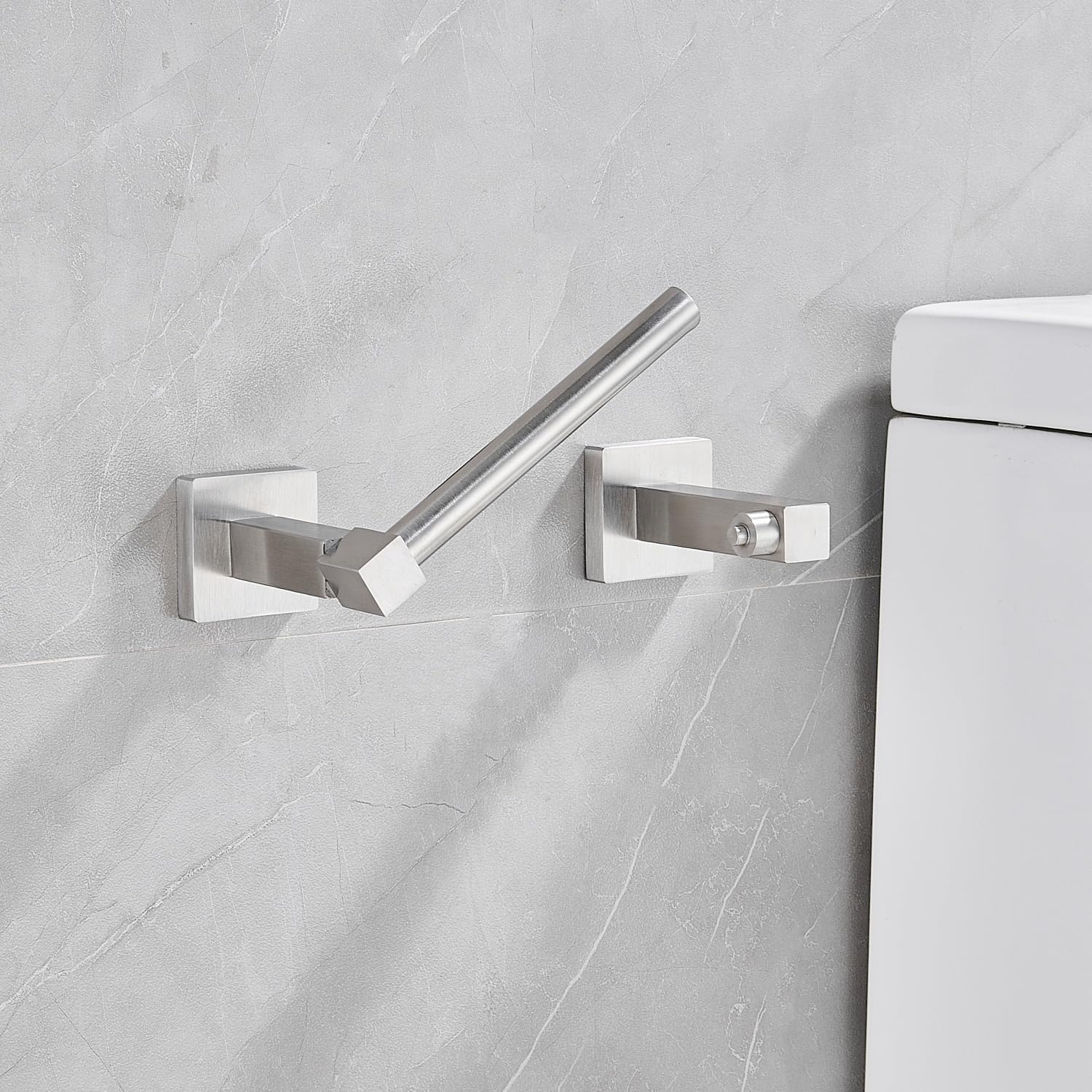 Stainless Steel Double Post Toilet Paper Holder Brushed Silver Adjustable