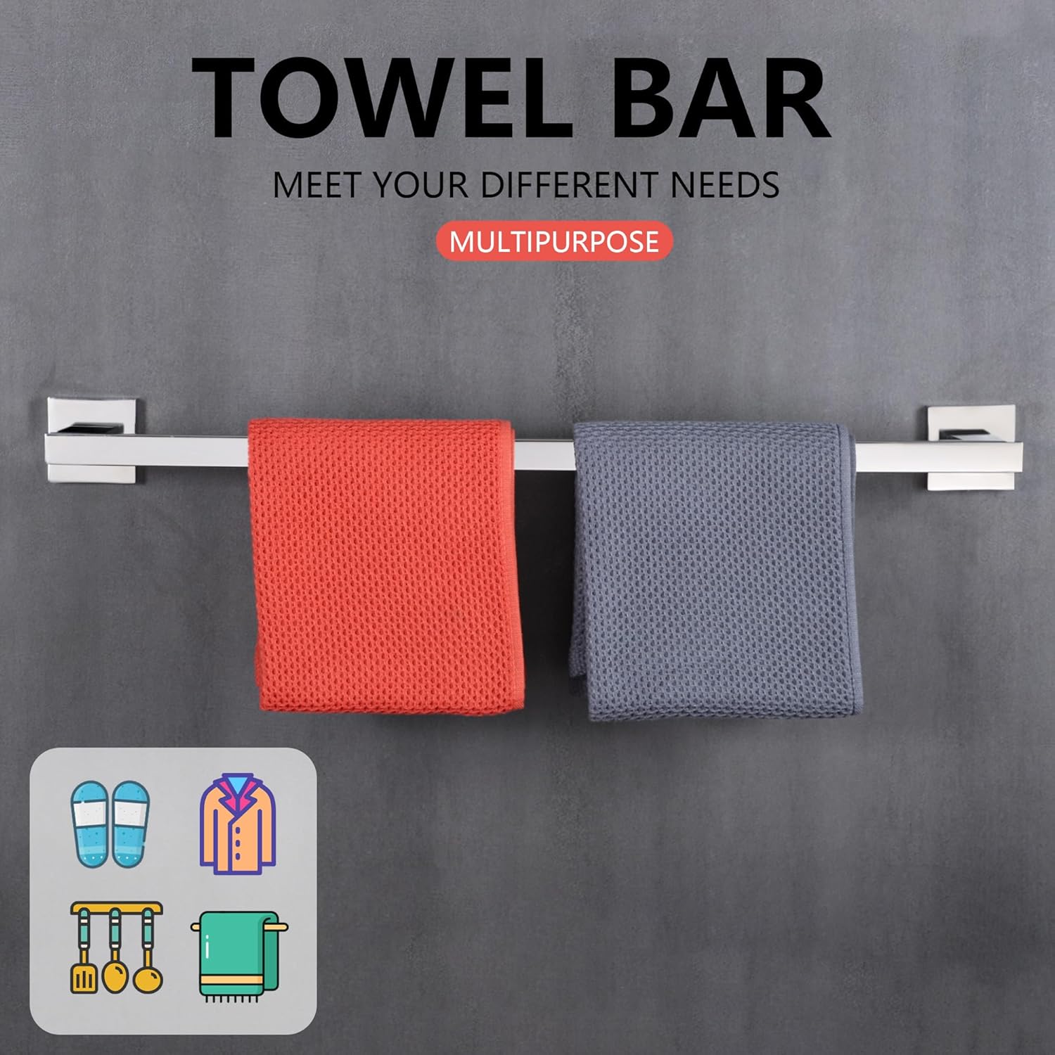 LANC Chrome Towel Bars 2 Pack Stainless Steel