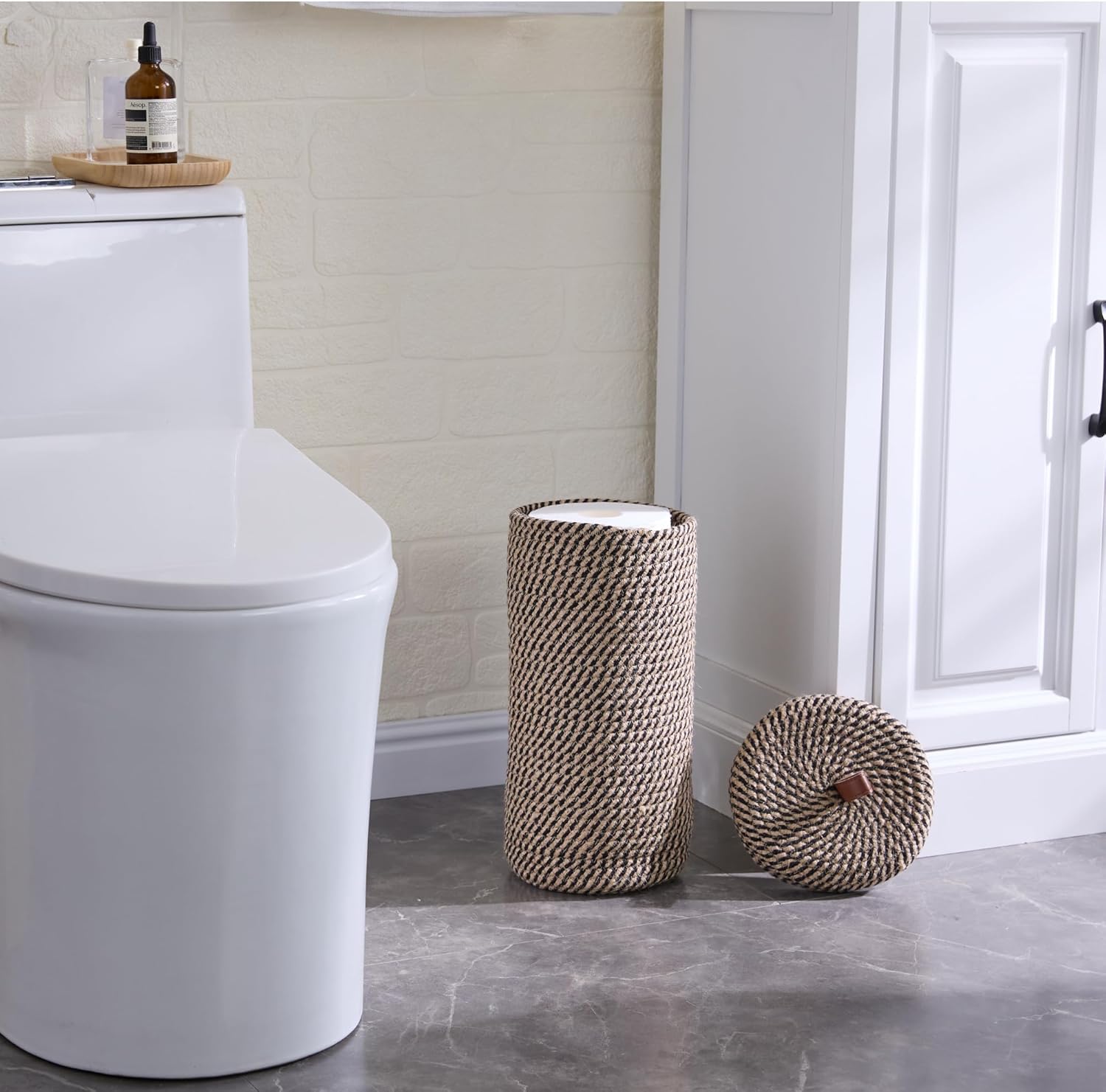 Luxury Little Toilet Paper Holder 3 Rolls Black Jute