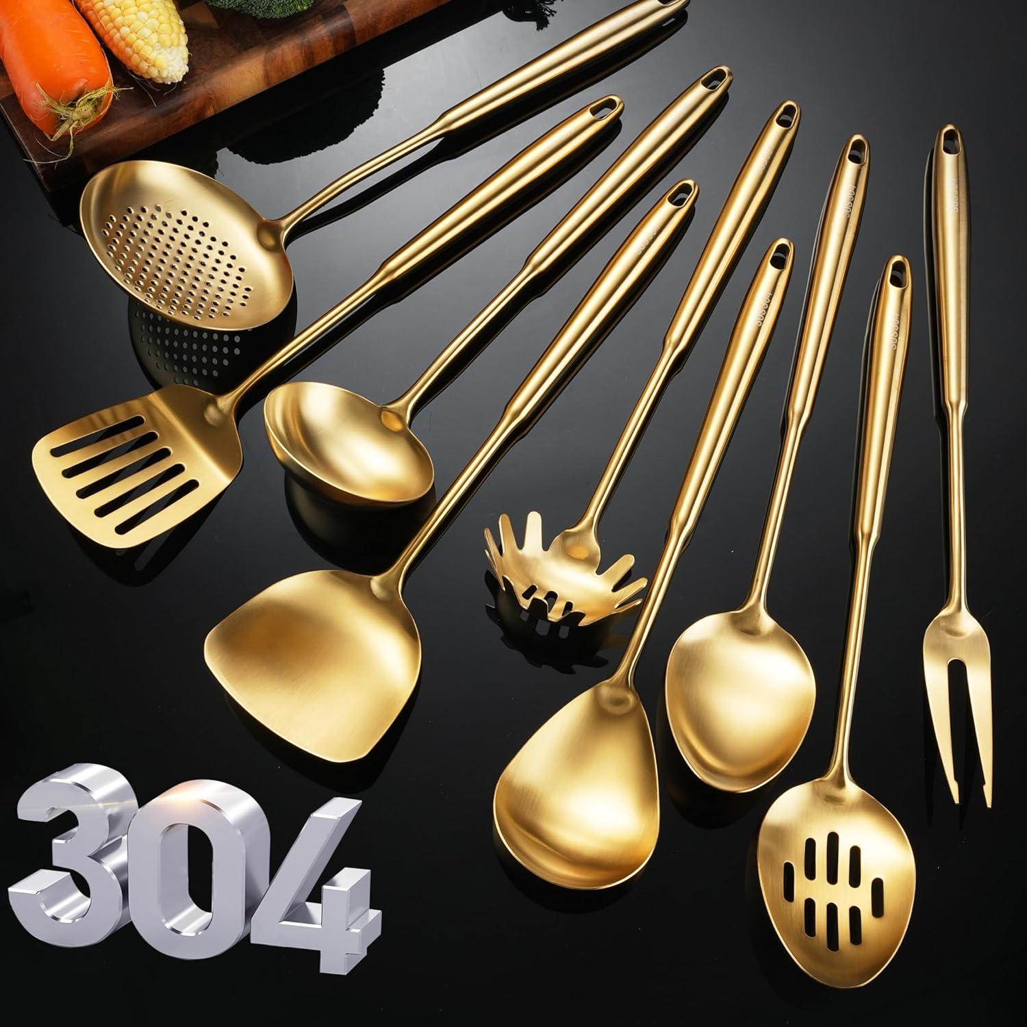NIITAWH 9 PCS Gold Stainless Steel Cooking Utensils Set
