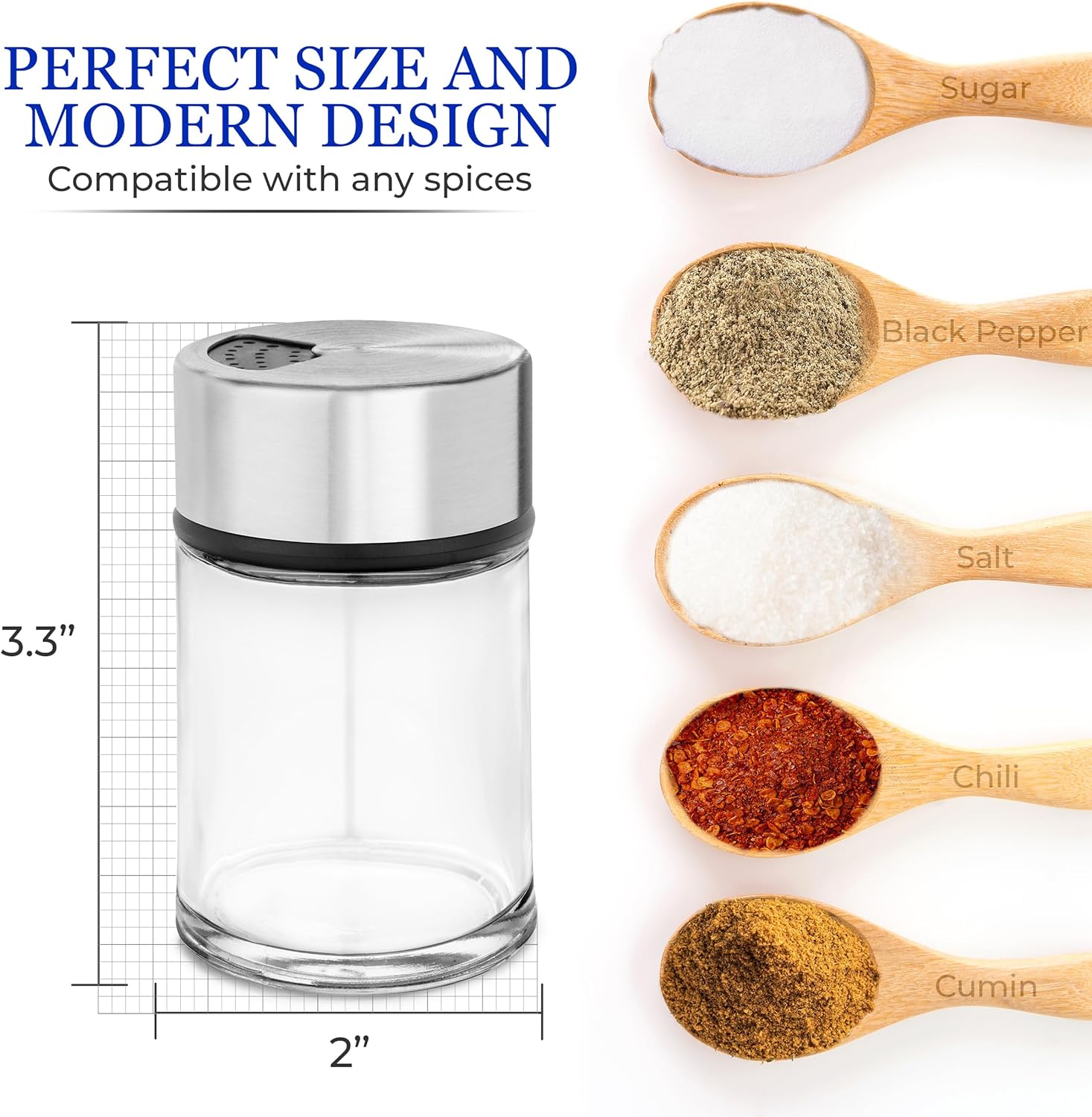 Kitchen-GO Salt and Pepper Shakers Set - Adjustable Pour Stainless Steel